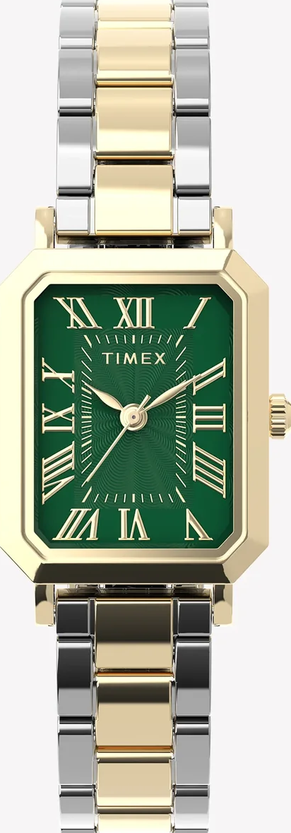 萬年鐘錶 - TIMEX 天美時   經典方形綠色面盤不鏽鋼女錶 TW2Y72000 錶徑21MM