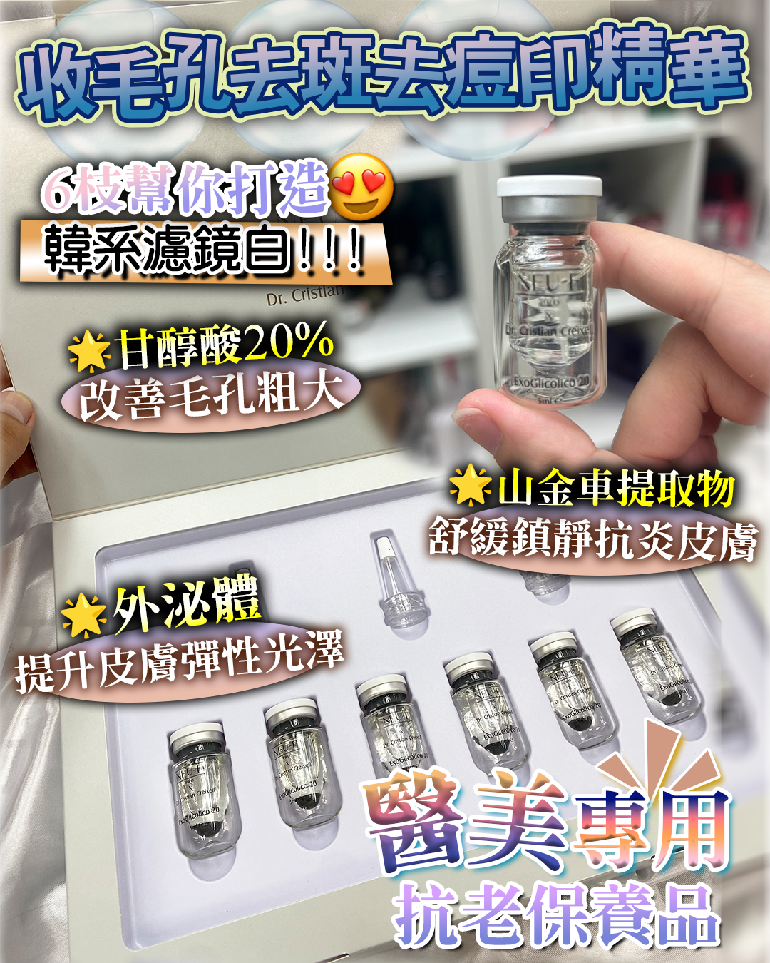 Neu-F X Dr. Cristian Creixell ExoGlicolico 20 甘醇酸20% 收毛孔去斑去痘印 精華 （透明）6枝