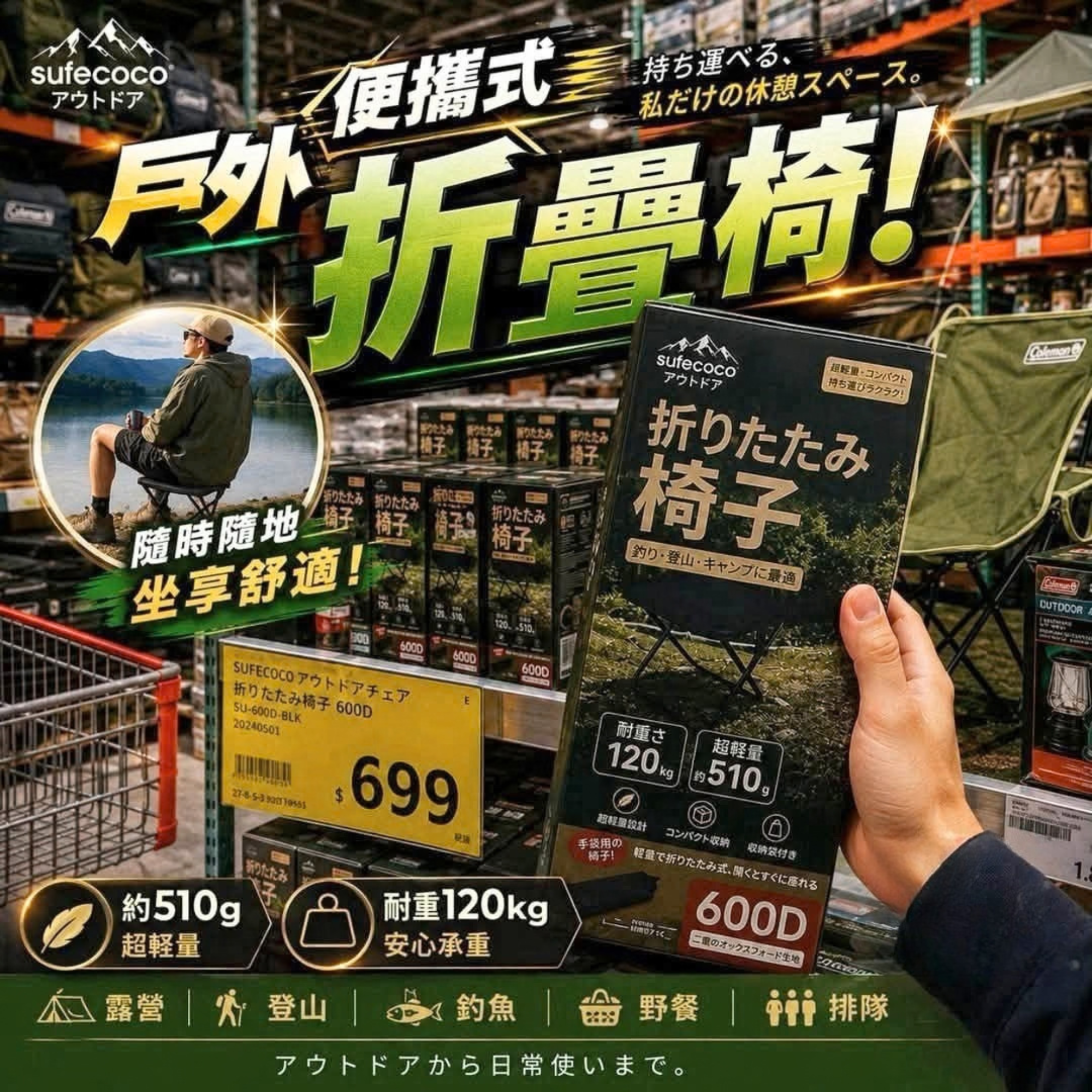 sufecoco便攜式户外摺疊凳 九月團