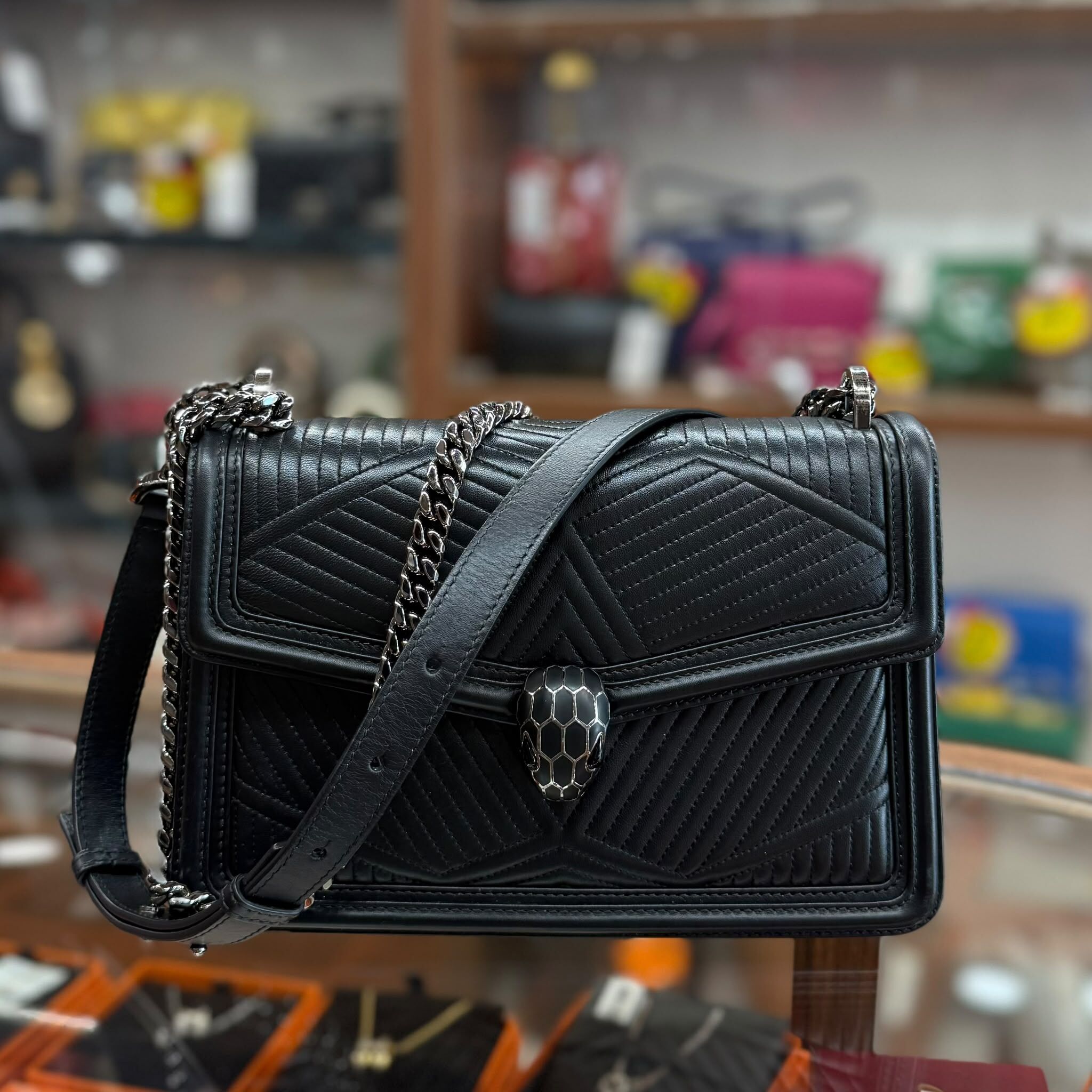 95%NEW USED BVLGARI 黑色蛇頭全皮條紋 SERPENTI DIAMOND BLAST #寶格麗