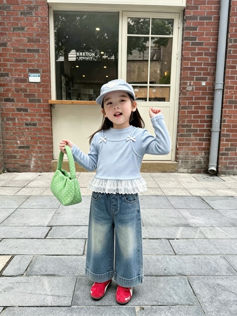 水藍假兩件吊帶上衣