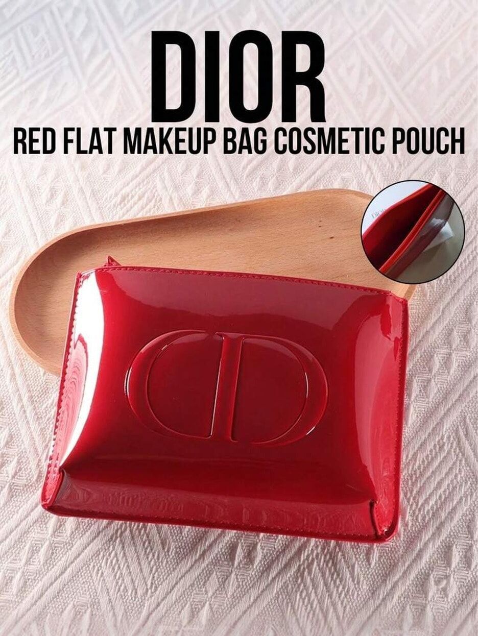 DIOR 紅色漆皮立體Logo 贈品化妝袋 (有盒)