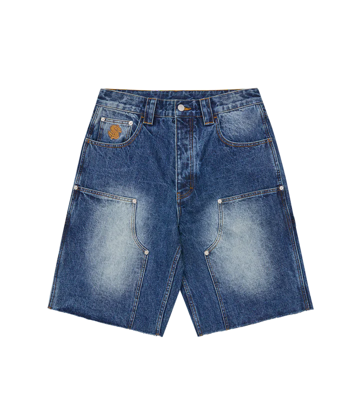 DISTRESSED ASTRO DENIM CARPENTER SHORTS