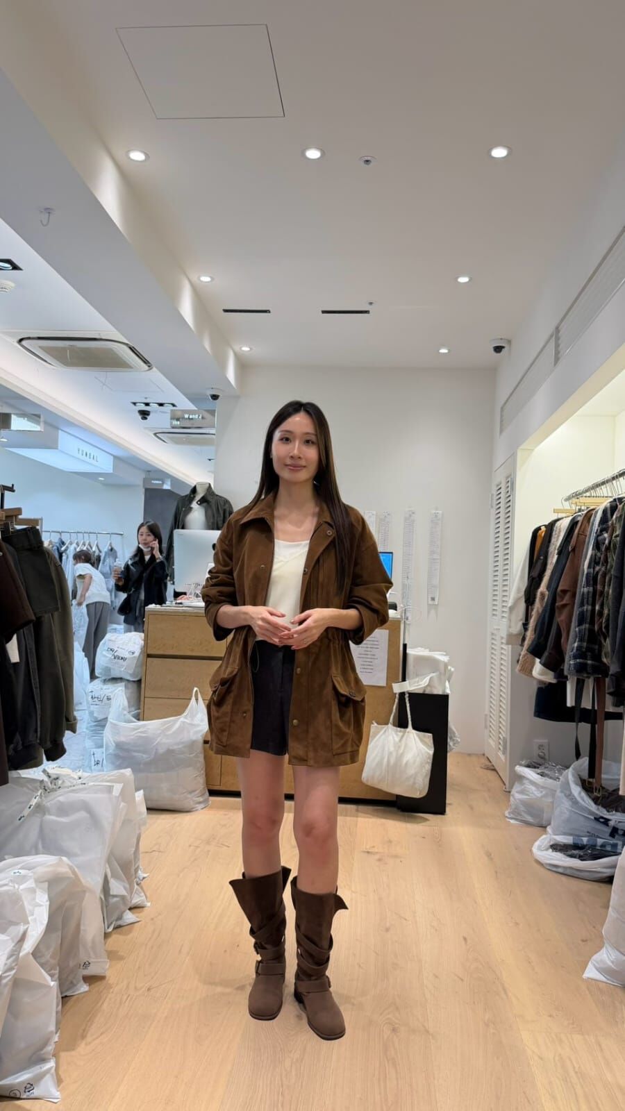 WJ7229 麂皮啪鈕拉鏈收腰外套