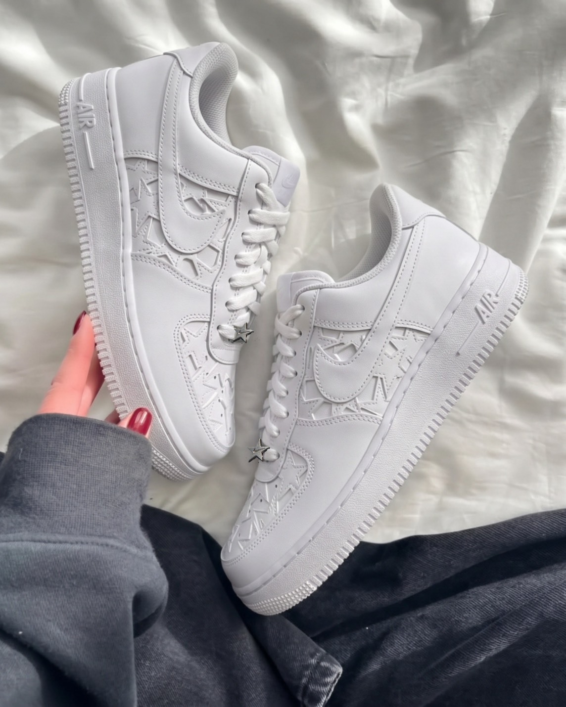 Nike Air Force 1 AF1 星星 鞋扣 皮革 白色