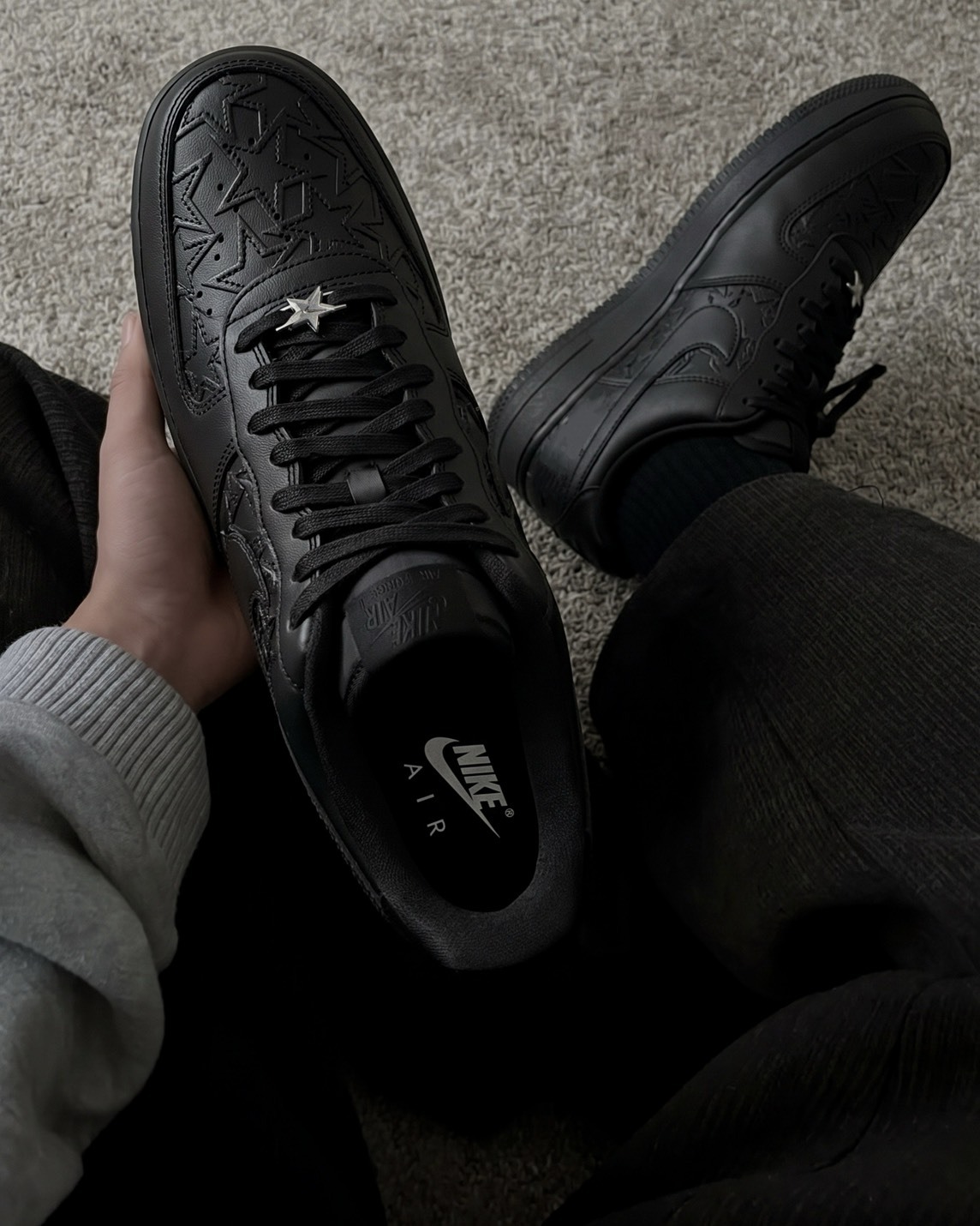 Nike Air Force 1 AF1 星星 鞋扣 皮革 黑色