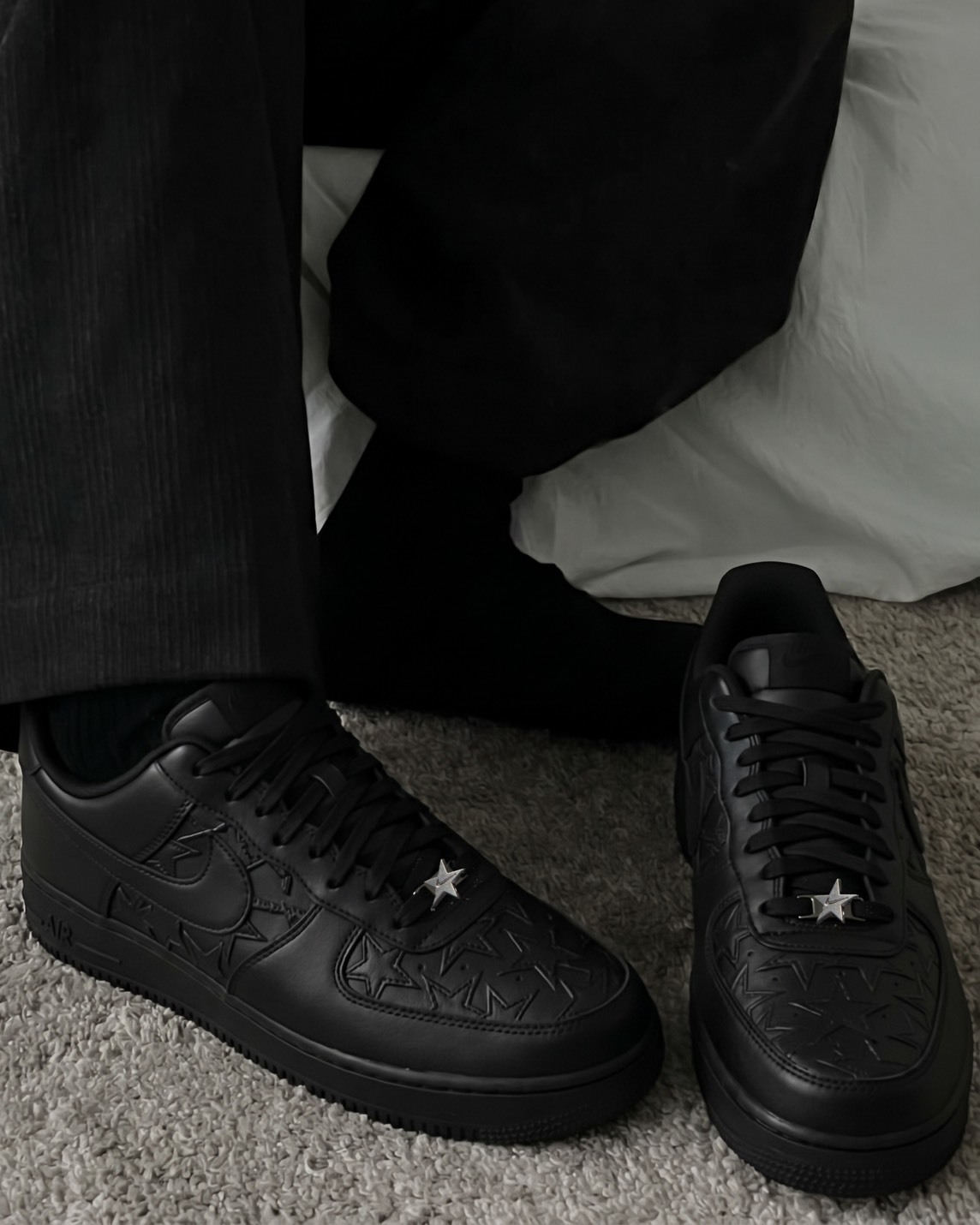 Nike Air Force 1 AF1 星星 鞋扣 皮革 黑色