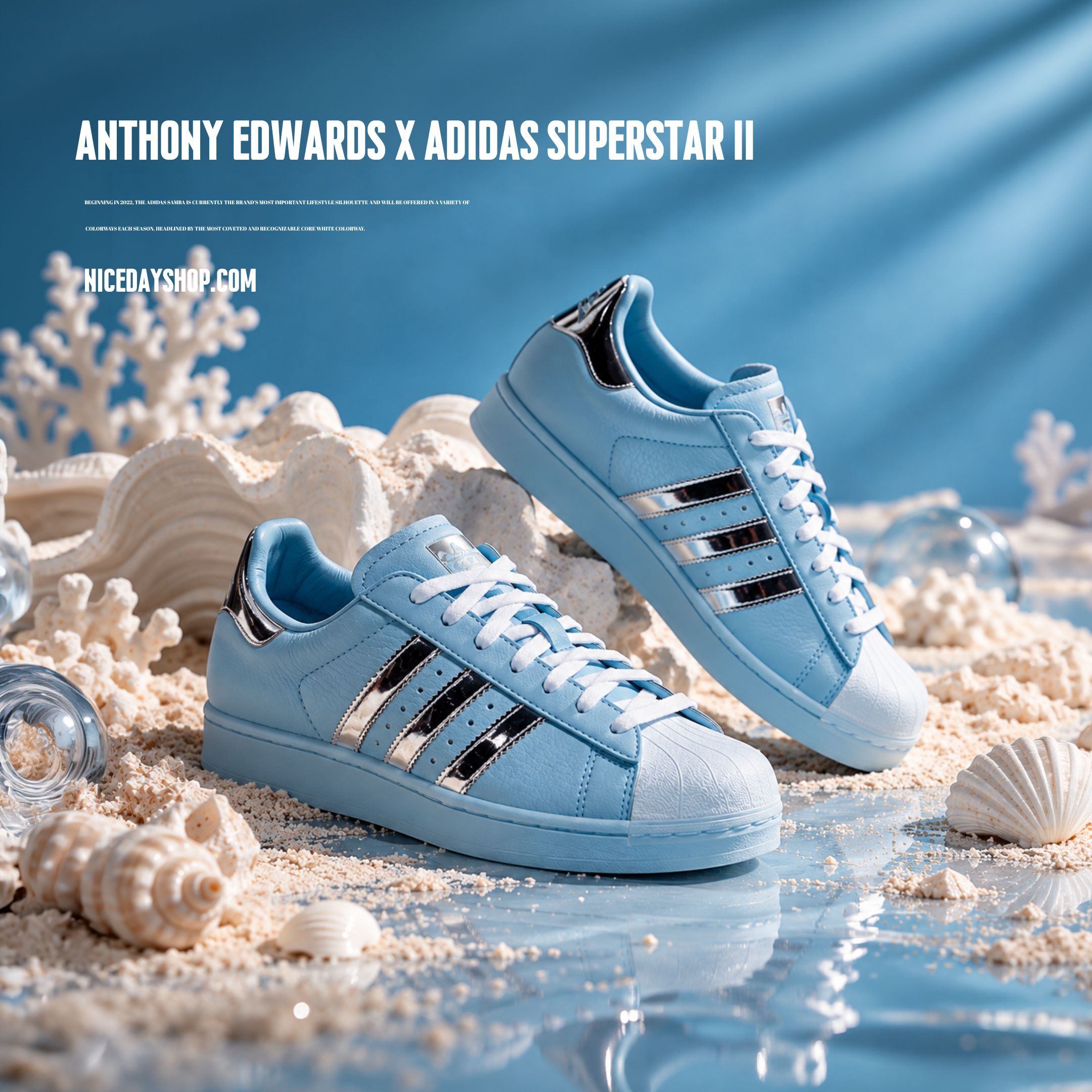 NICEDAY 代購 Anthony Edwards x adidas Superstar II 貝殼 藍 水藍 藍銀 銀色 復古 聯名 LA7828
