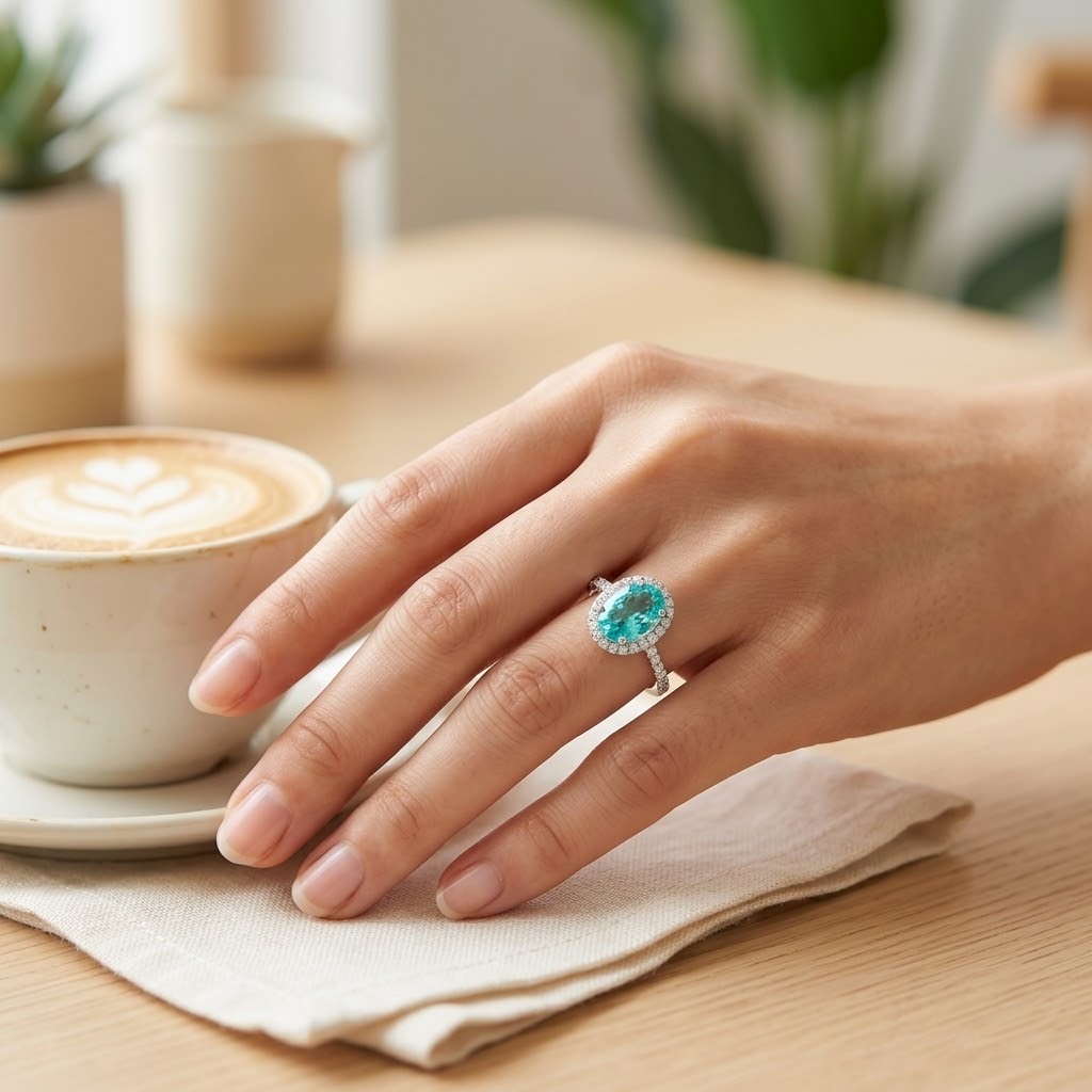 18K White Gold 1.29ct Paraiba and Diamond Ring