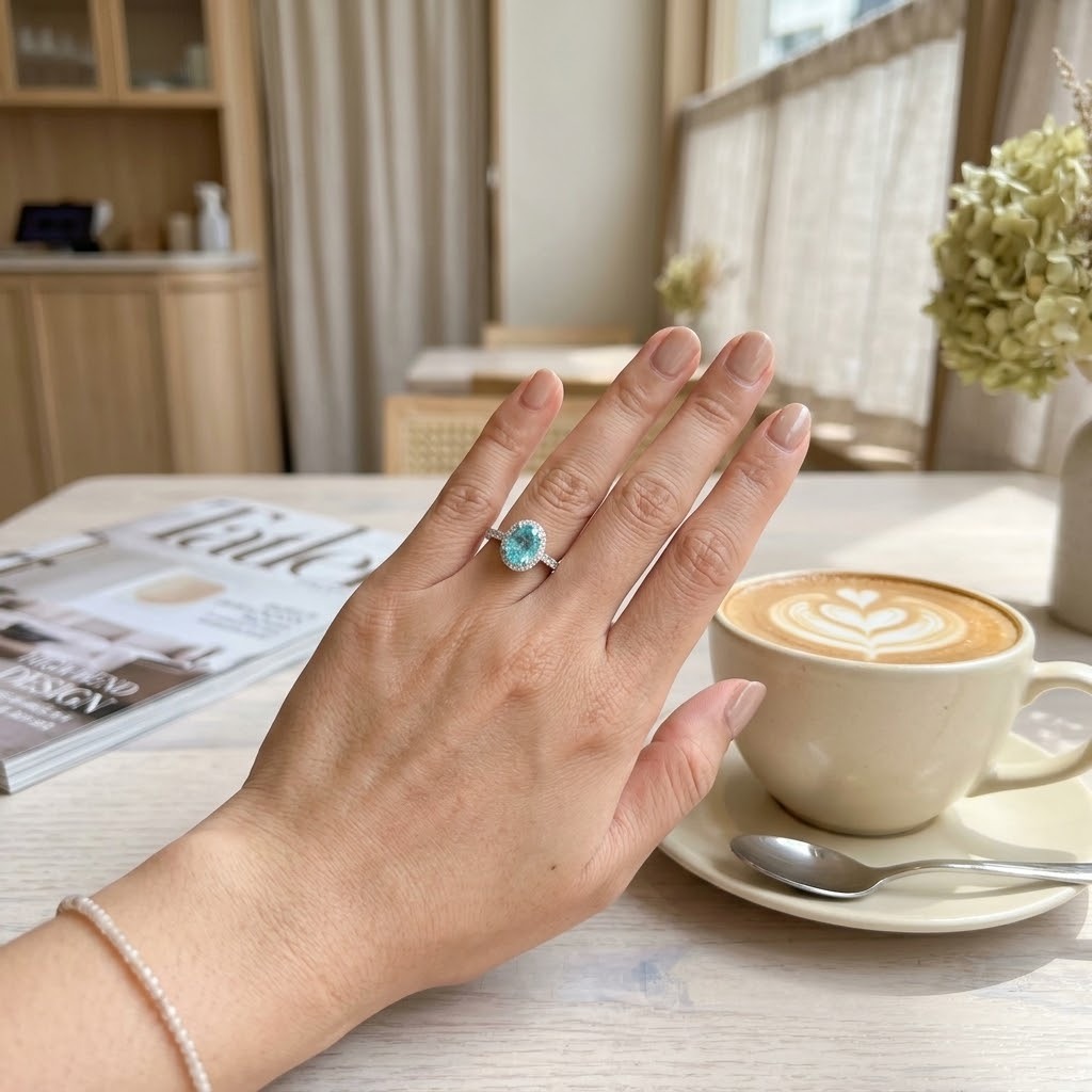18K White Gold 1.75ct Paraiba and Diamond Ring