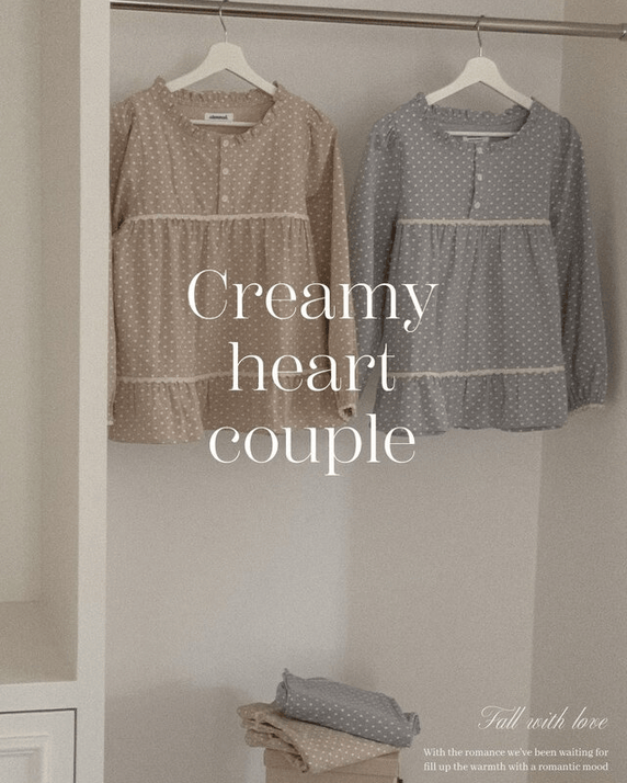 Juuneedu｜[長袖睡衣] Creamy Heart Couple Pajama [2 colors]