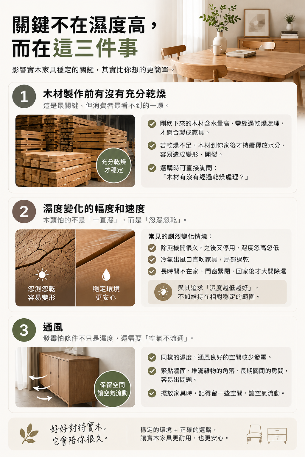 實木家具穩定關鍵三件事