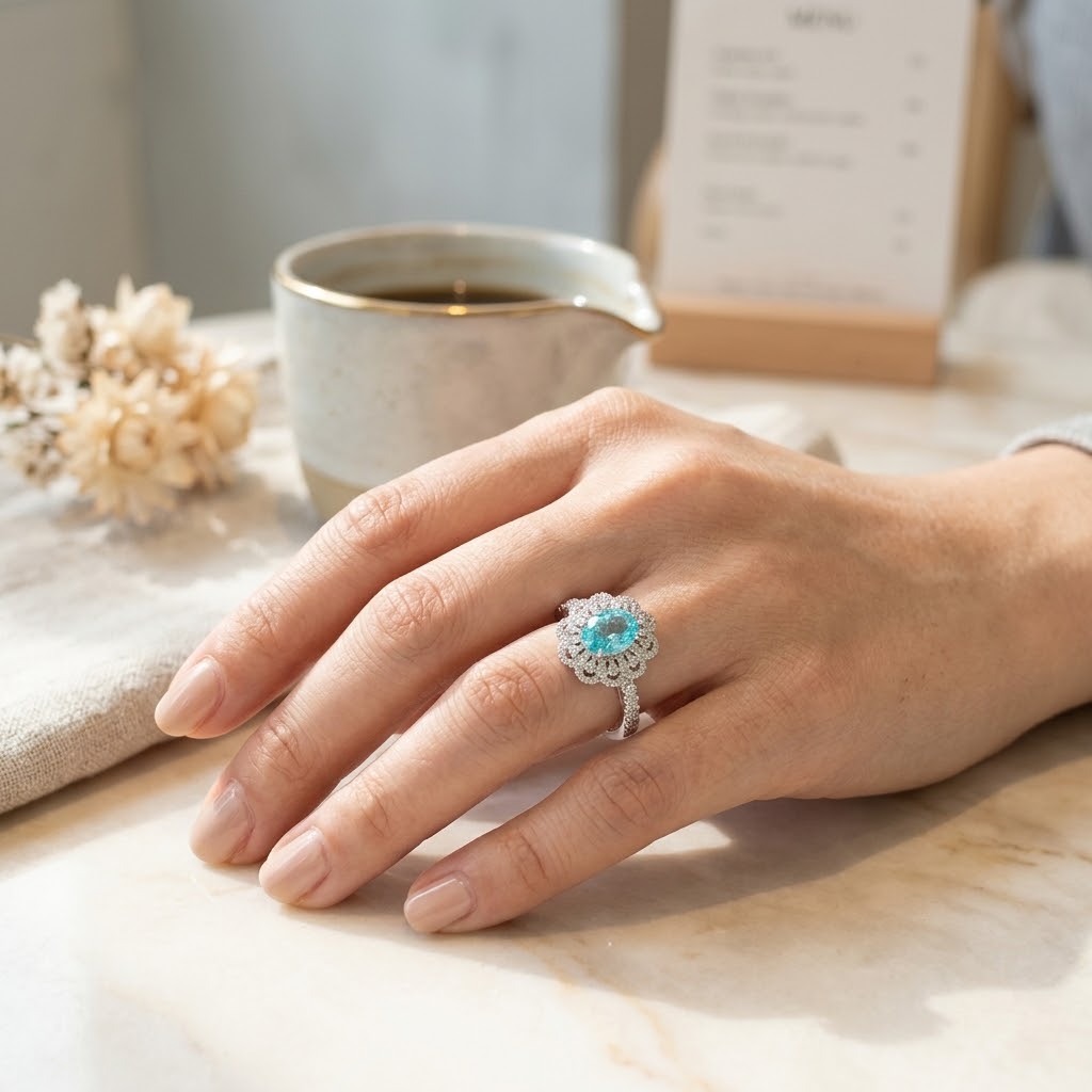 18K White Gold 1.11ct Paraiba and Diamond Ring