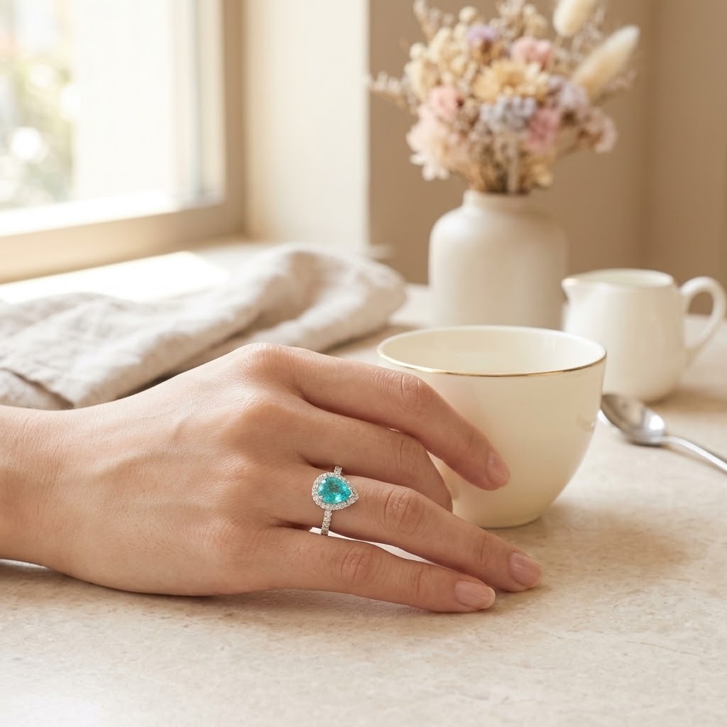 18K White Gold 1.15ct Paraiba and Diamond Ring