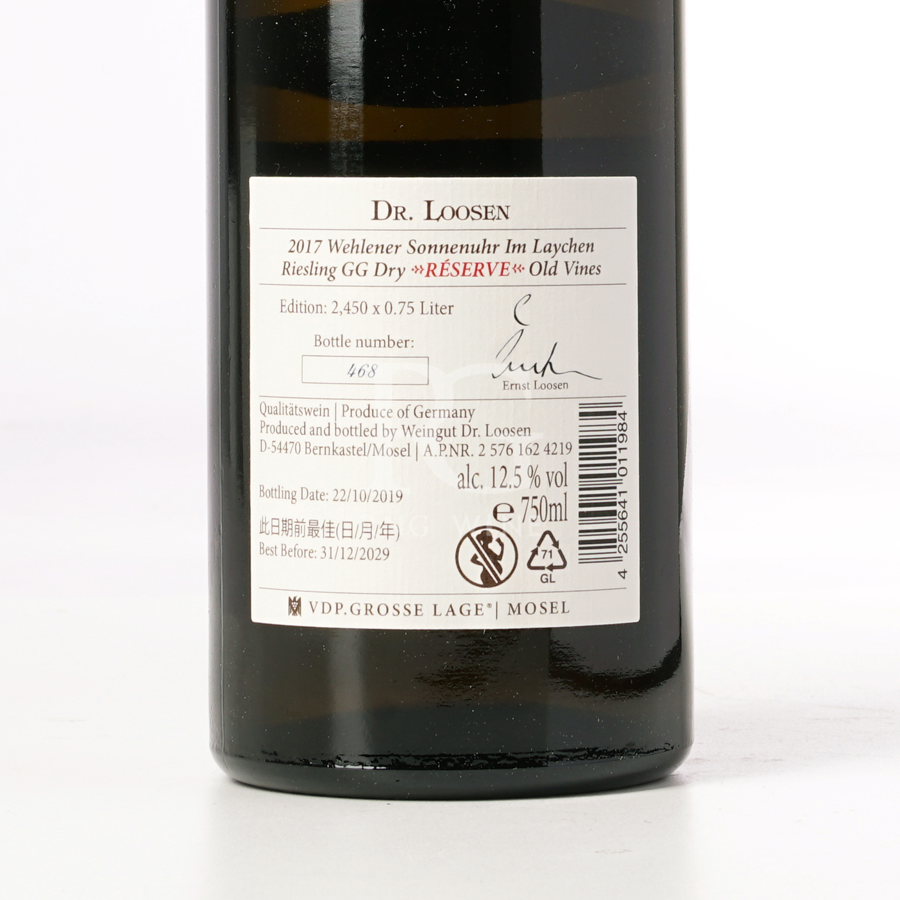 Dr. Loosen Wehlener Sonnenuhr Im Laychen Riesling Grosses Gewachs Reserve Alte Reben 2017 (RP96)