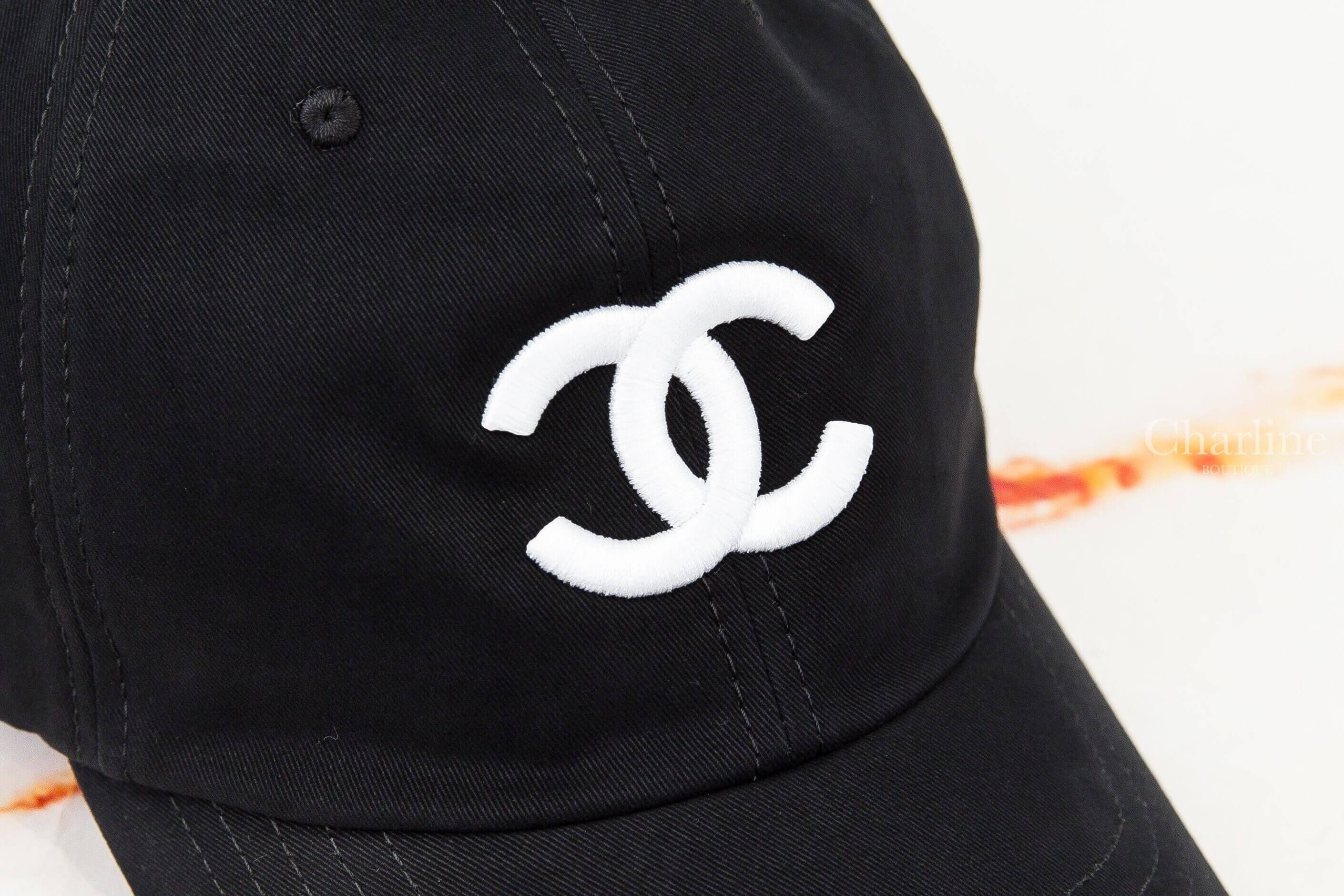 Chanel Cap 黑色刺繡立體白CC棉質棒球帽