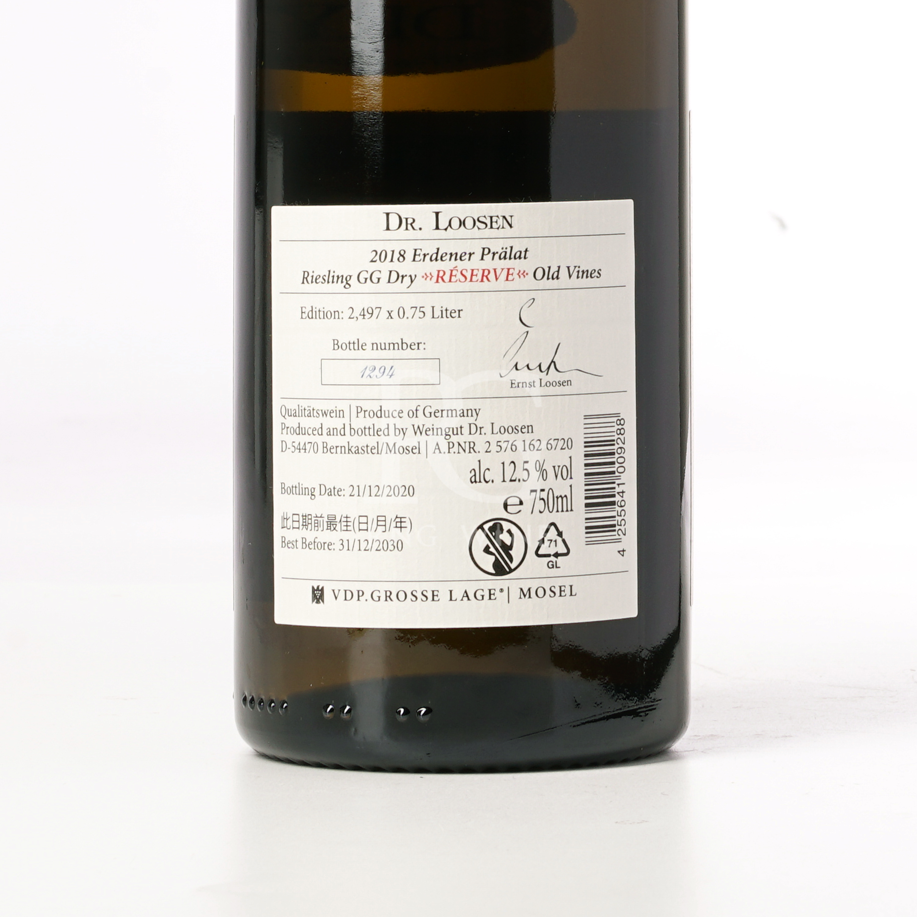 Dr. Loosen Erdener Pralat Alte Reben Riesling Grosses Gewachs Reserve 2018 (JS99)