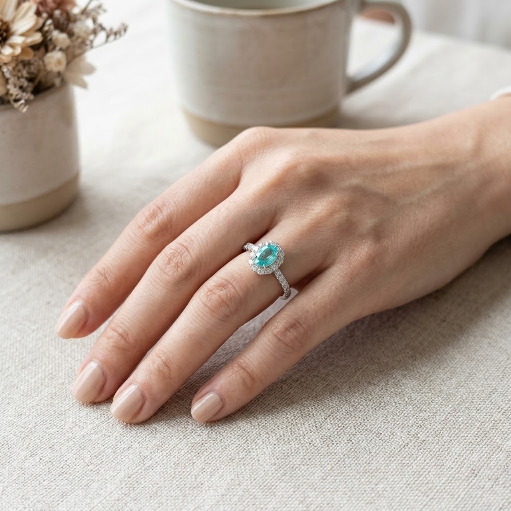 18K White Gold 0.88ct Paraiba and Diamond Ring