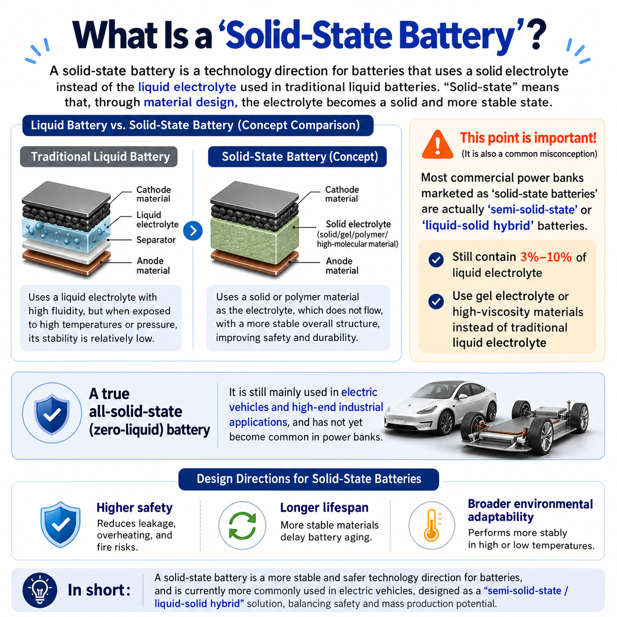 Comparison of liquid-electrolyte, semi-solid-state and solid-state battery structures