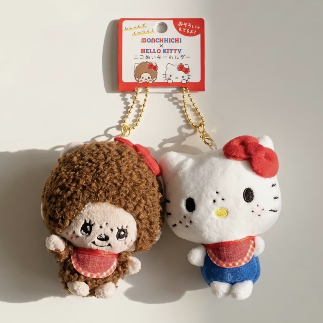 MONCHHICHI x KITTY 蒙奇奇 聯名款 兩入一組 貼貼吊飾 絨毛吊飾 三麗鷗
