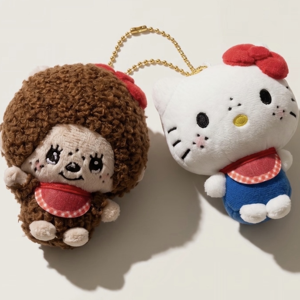 MONCHHICHI x KITTY 蒙奇奇 聯名款 兩入一組 貼貼吊飾 絨毛吊飾 三麗鷗