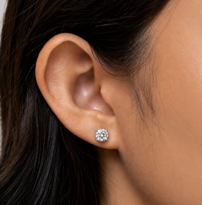 FD205 AP1 925銀/10K/PT950 培育鑽石耳釘-2顆圓形培育鑽石(共1.0ct)-鉑金重:2.00g