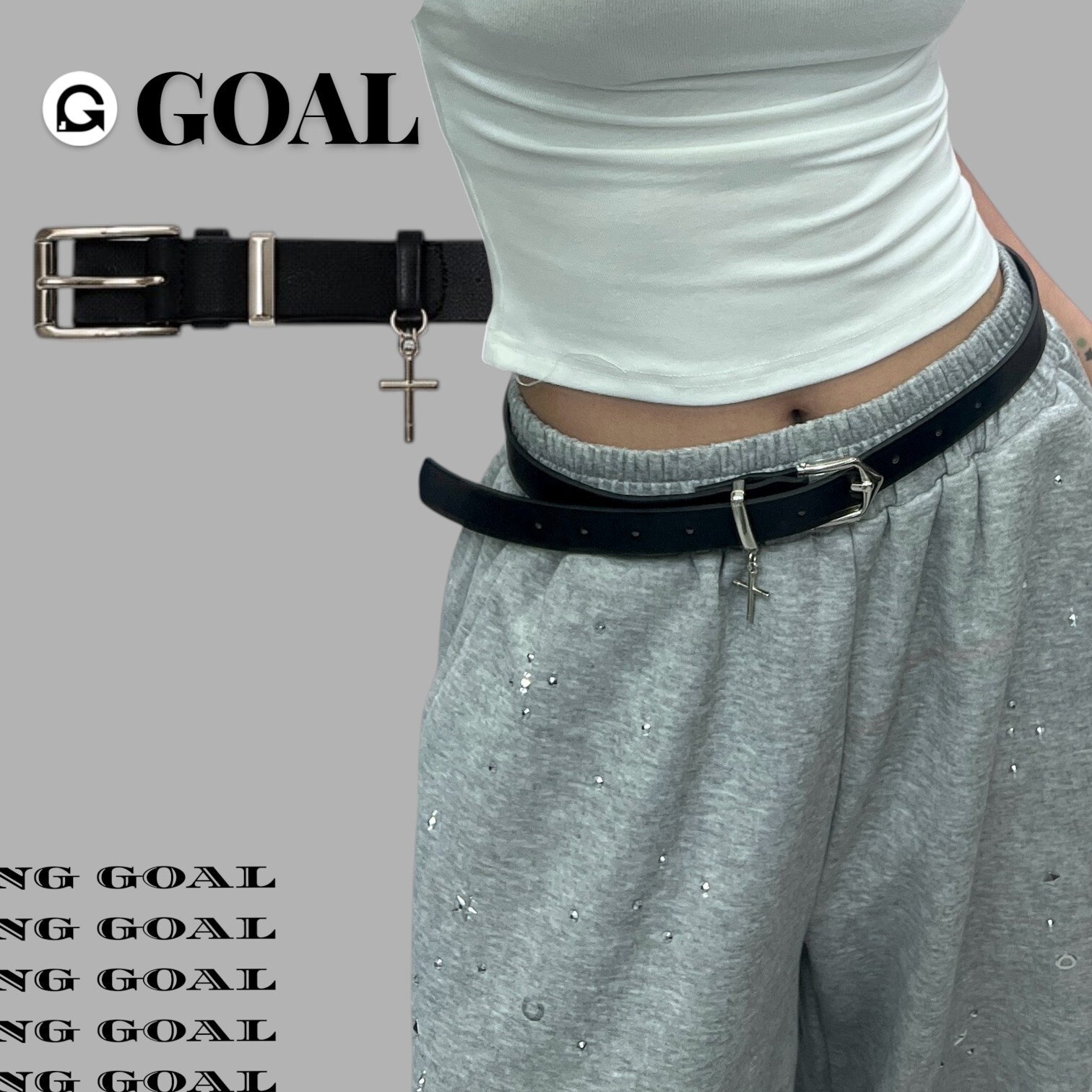 (GOAL) 皮帶 簡約十字架吊墜
