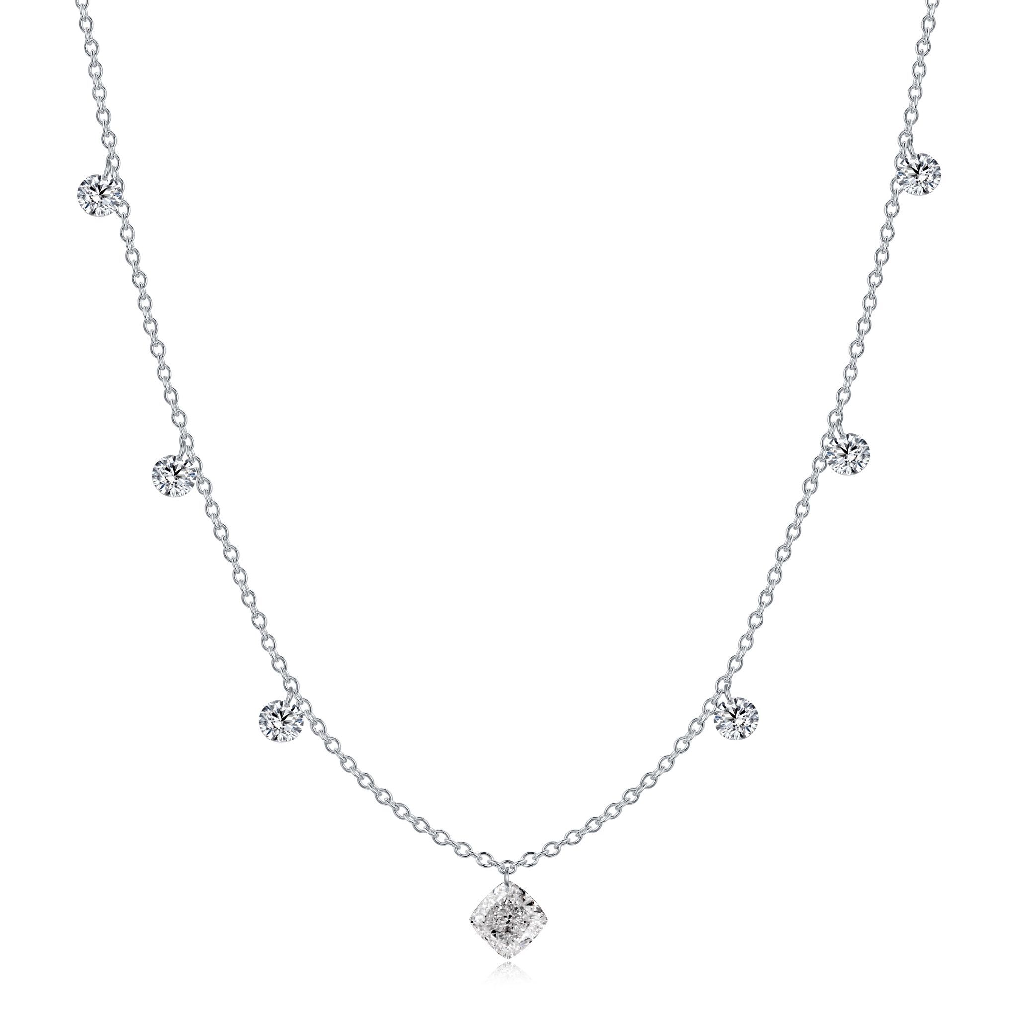 FD211 AN5 925銀/10K金培育鑽石項鍊-1顆大墊形培育鑽石(0.53ct)+7顆圓形培育鑽石(共0.71ct)-金重:1.79g
