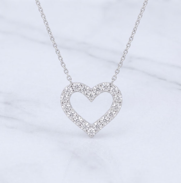FD212 AN6 925銀/10K金培育鑽石心型項鍊-20顆圓形培育鑽石(共1.0ct)