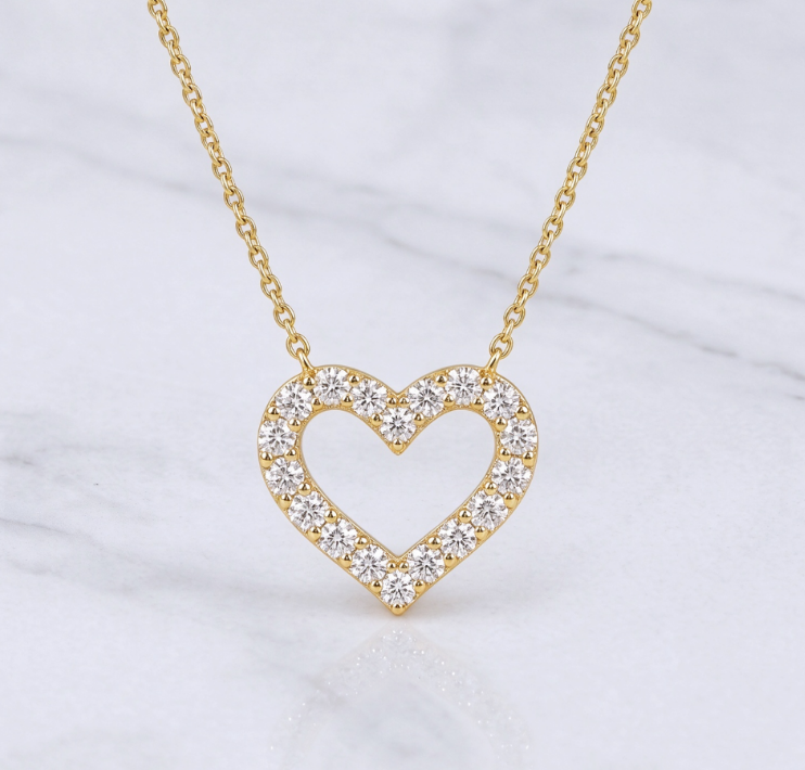 FD212 AN6 925銀/10K金培育鑽石心型項鍊-20顆圓形培育鑽石(共1.0ct)