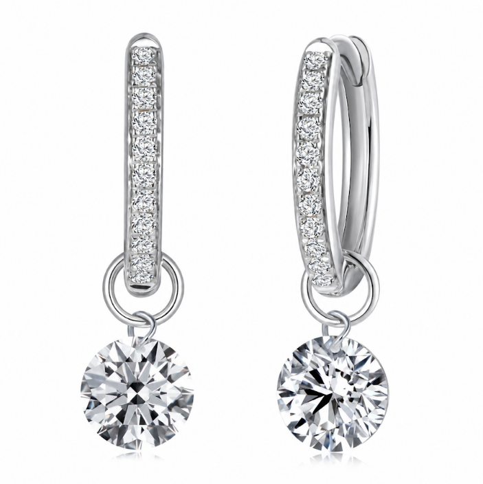 FD213 AE1 925銀/10K金培育鑽石耳環-2顆圓形培育鑽石(共1.04ct)+22顆圓形培育鑽石(共0.12ct)-金重:1.47g