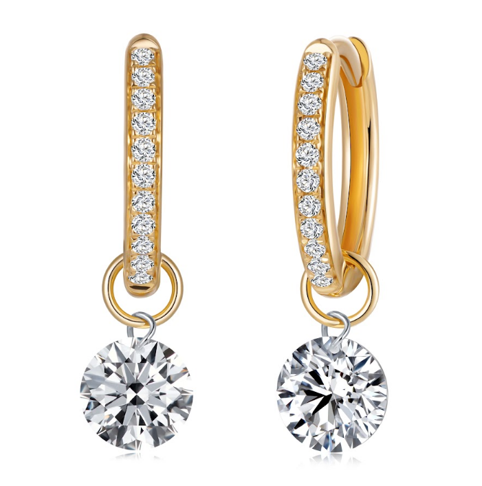 FD213 AE1 925銀/10K金培育鑽石耳環-2顆圓形培育鑽石(共1.04ct)+22顆圓形培育鑽石(共0.12ct)-金重:1.47g