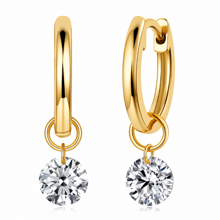 FD216 AE4 925銀/10K金培育鑽石耳環-2顆圓形培育鑽石(共0.75ct)-金重:1.31g