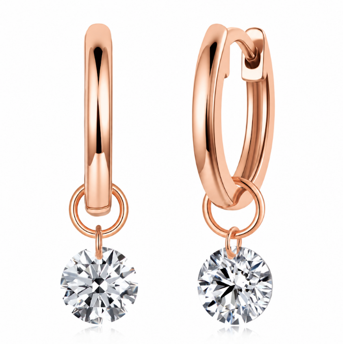 FD216 AE4 925銀/10K金培育鑽石耳環-2顆圓形培育鑽石(共0.75ct)-金重:1.31g