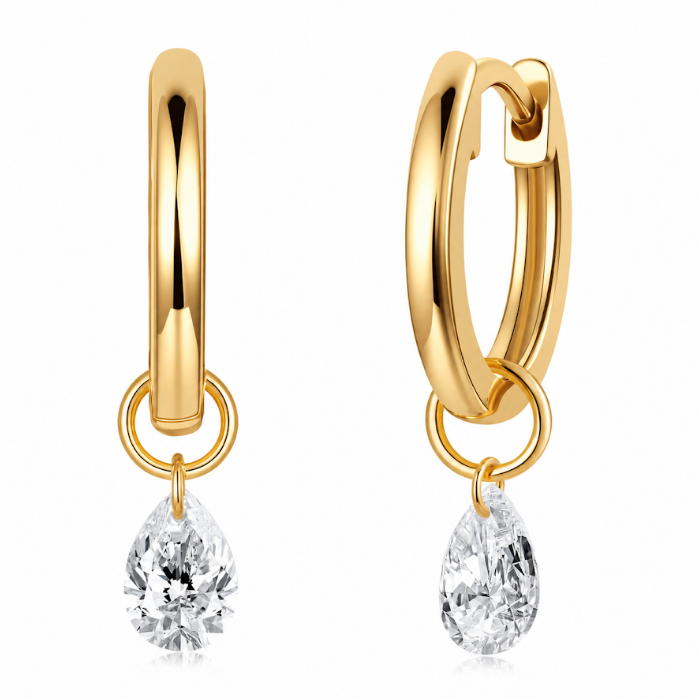 FD217 AE5 925銀/10K金培育鑽石耳環-2顆梨形培育鑽石(共0.35ct)-金重:1.27g
