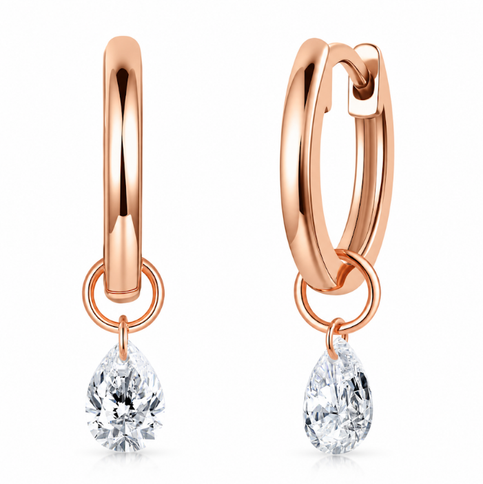 FD217 AE5 925銀/10K金培育鑽石耳環-2顆梨形培育鑽石(共0.35ct)-金重:1.27g