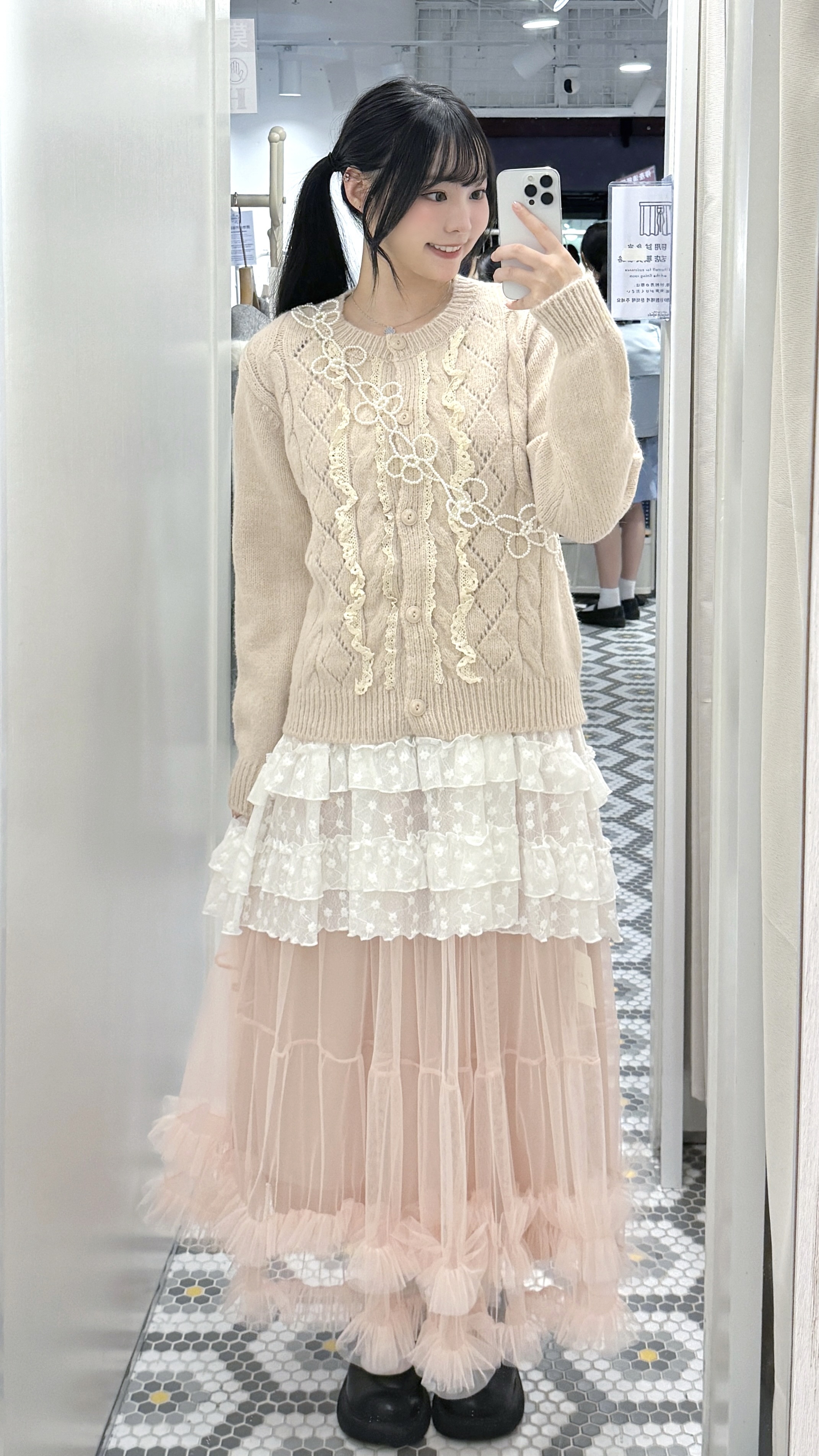 JK0491｜菱格麻花紋花邊鈕扣針織外套🌸˚˖𓍢ִ໋ 🌼