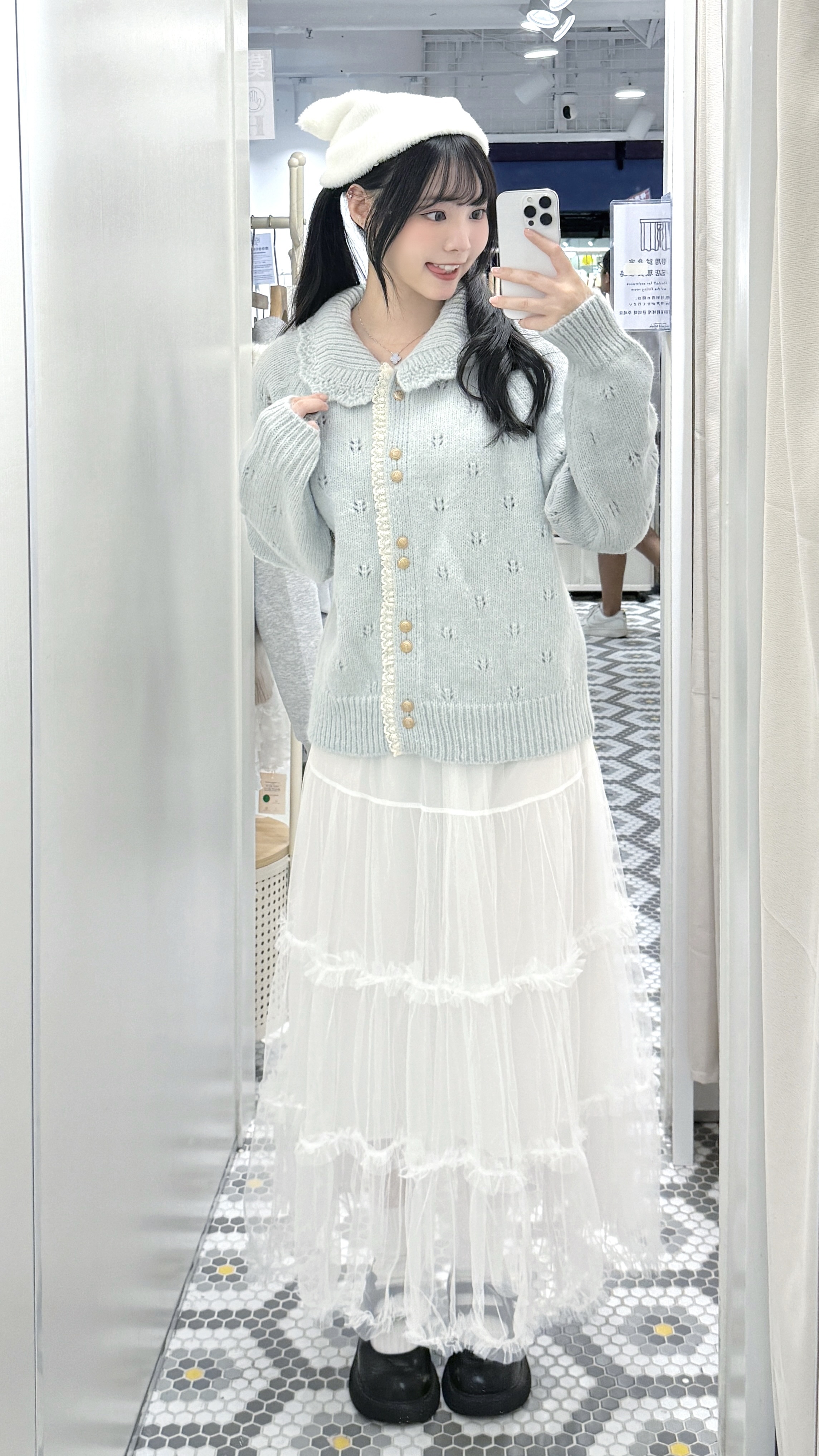 JK0492｜森系復古花邊領四葉草通花針織外套🌻⟡˚ ݁⋆˖₊.𓂃