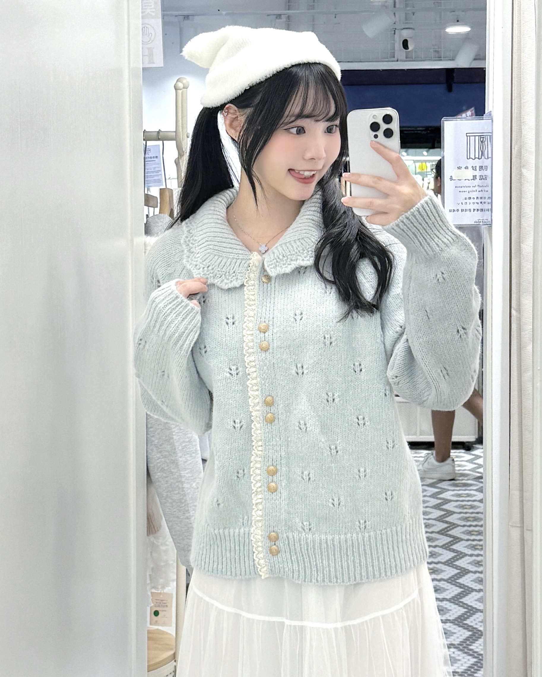 JK0492｜森系復古花邊領四葉草通花針織外套🌻⟡˚ ݁⋆˖₊.𓂃