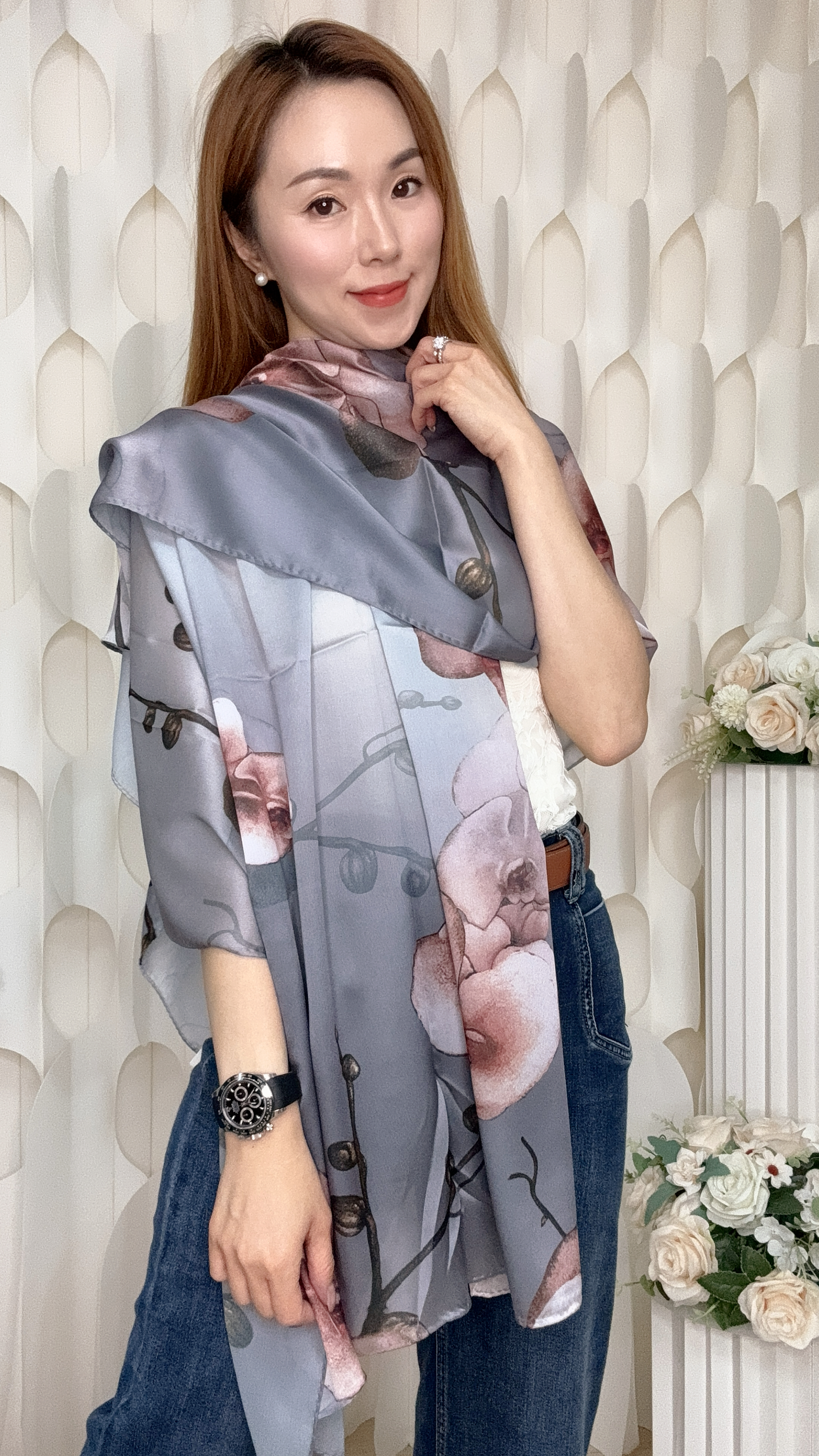 (B1) 100%真絲印花披肩  (185CMX85CM) #HY30 #3009