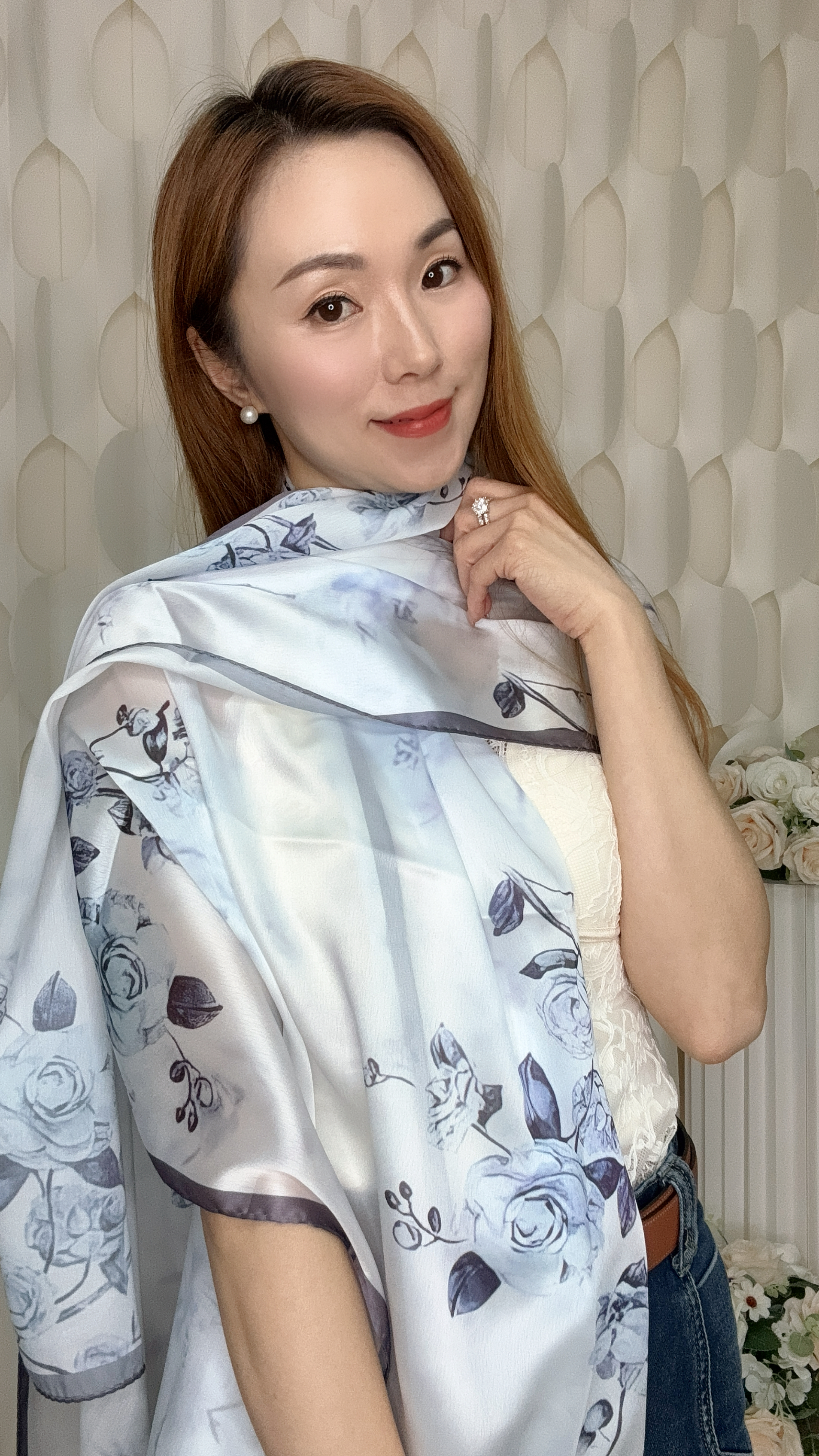 (C1) 100%真絲印花披肩 (185CMX85CM) #HY31#3009