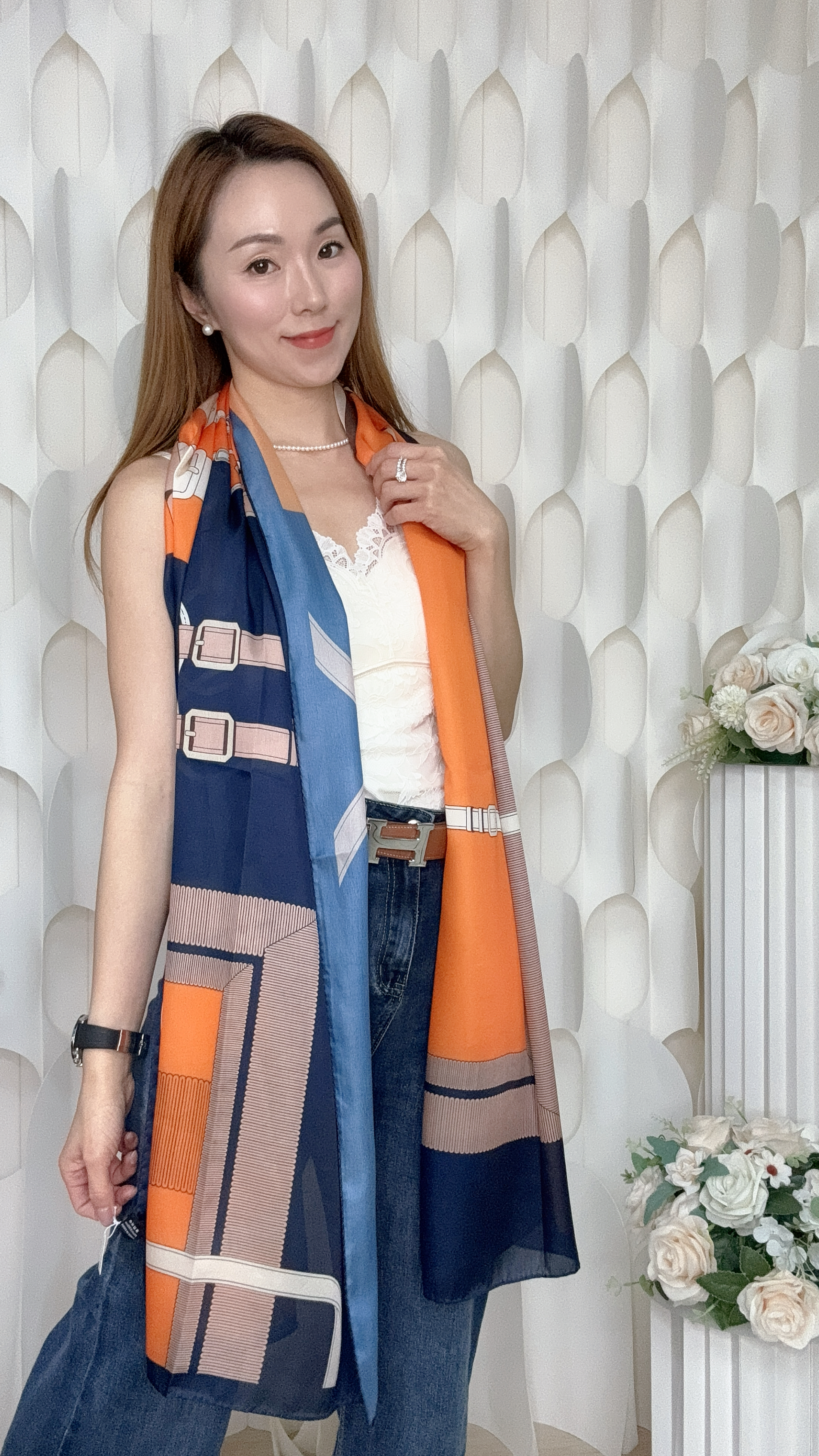 (A1) 100%真絲印花披肩  (185CMX85CM) #HY28#3009