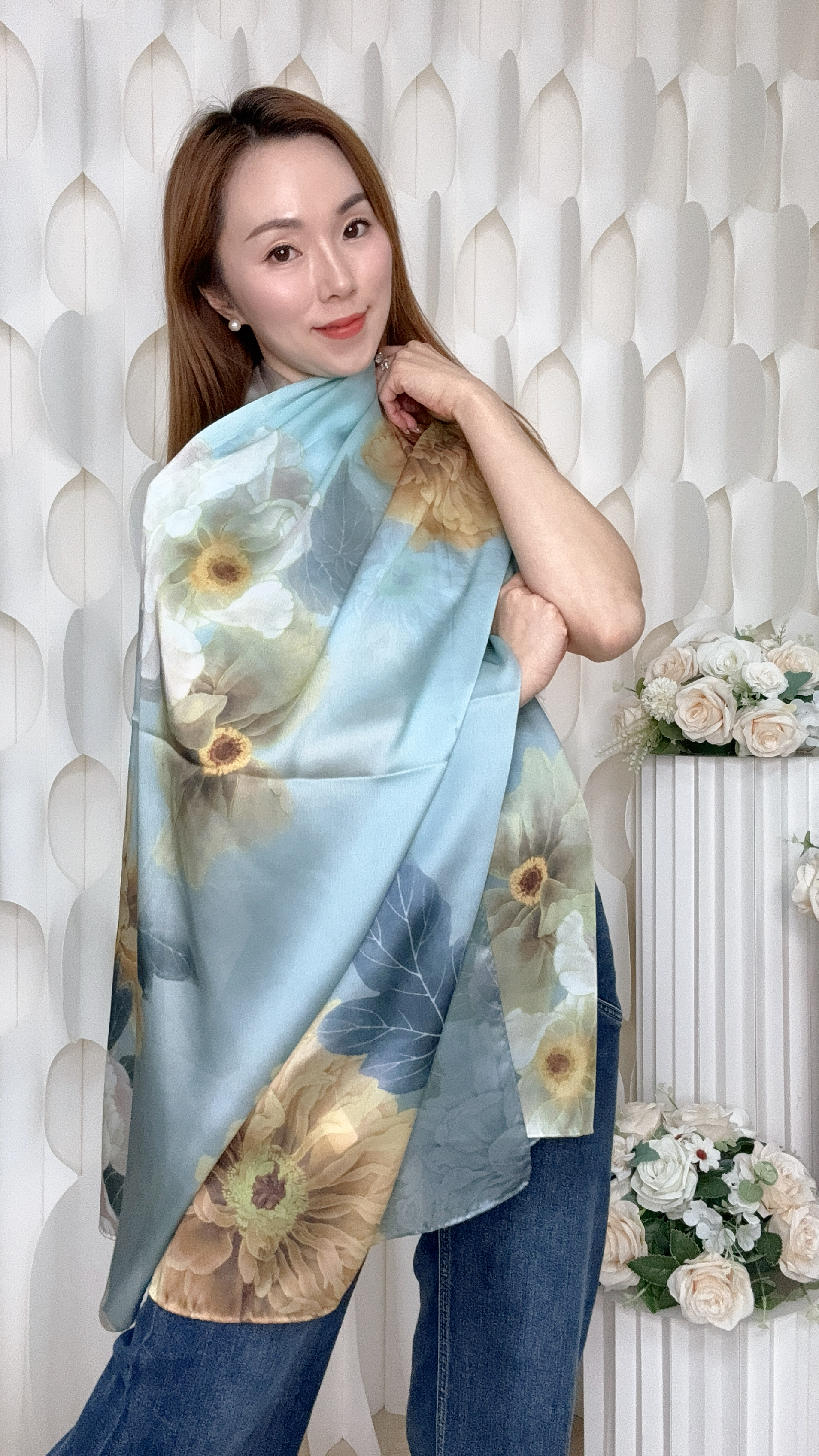 (H1) 100%真絲印花披肩  (185CMX85CM) #HY40#3009