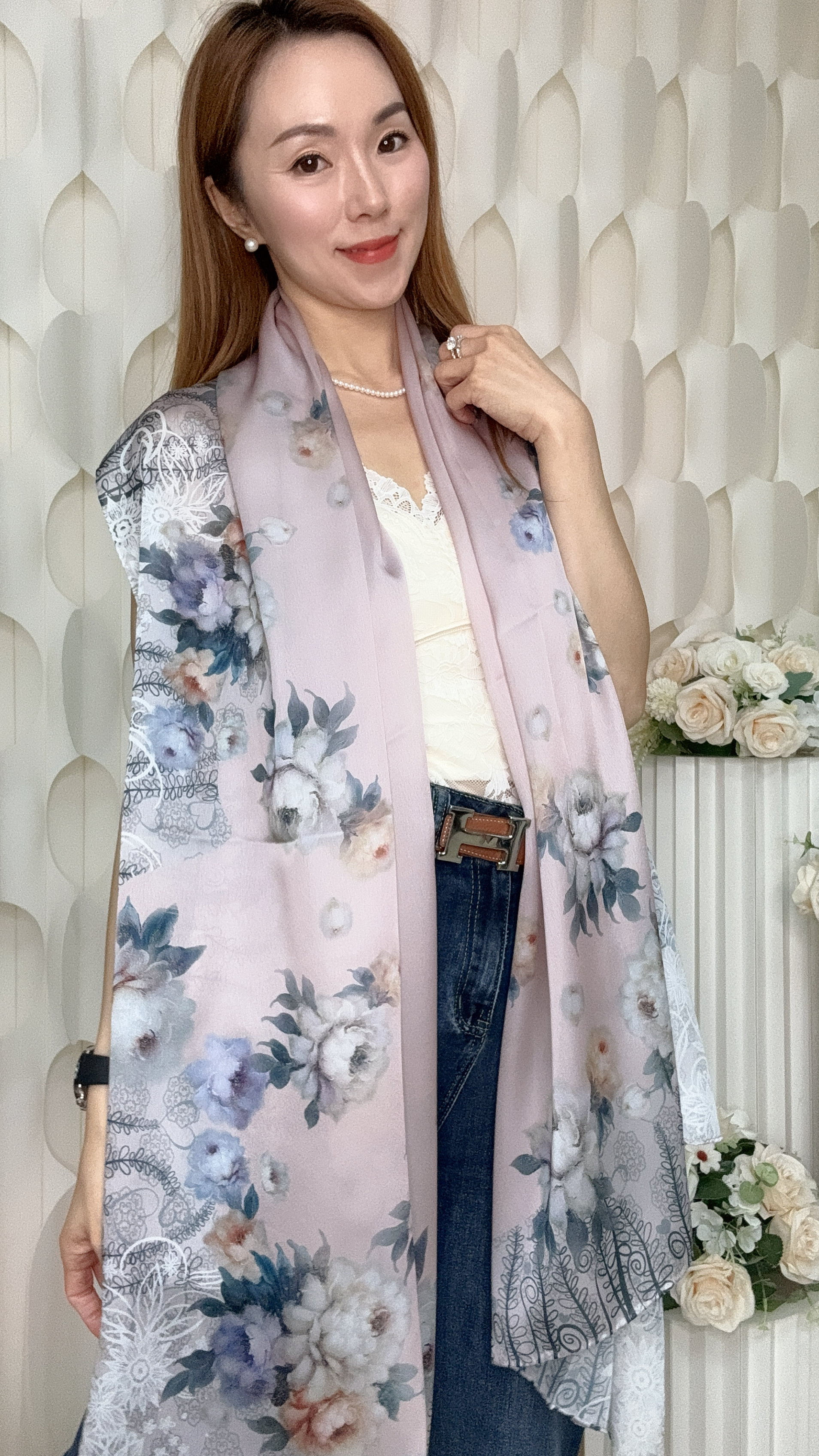 (I1) 100%真絲印花披肩  (185CMX85CM) #HY43#3009