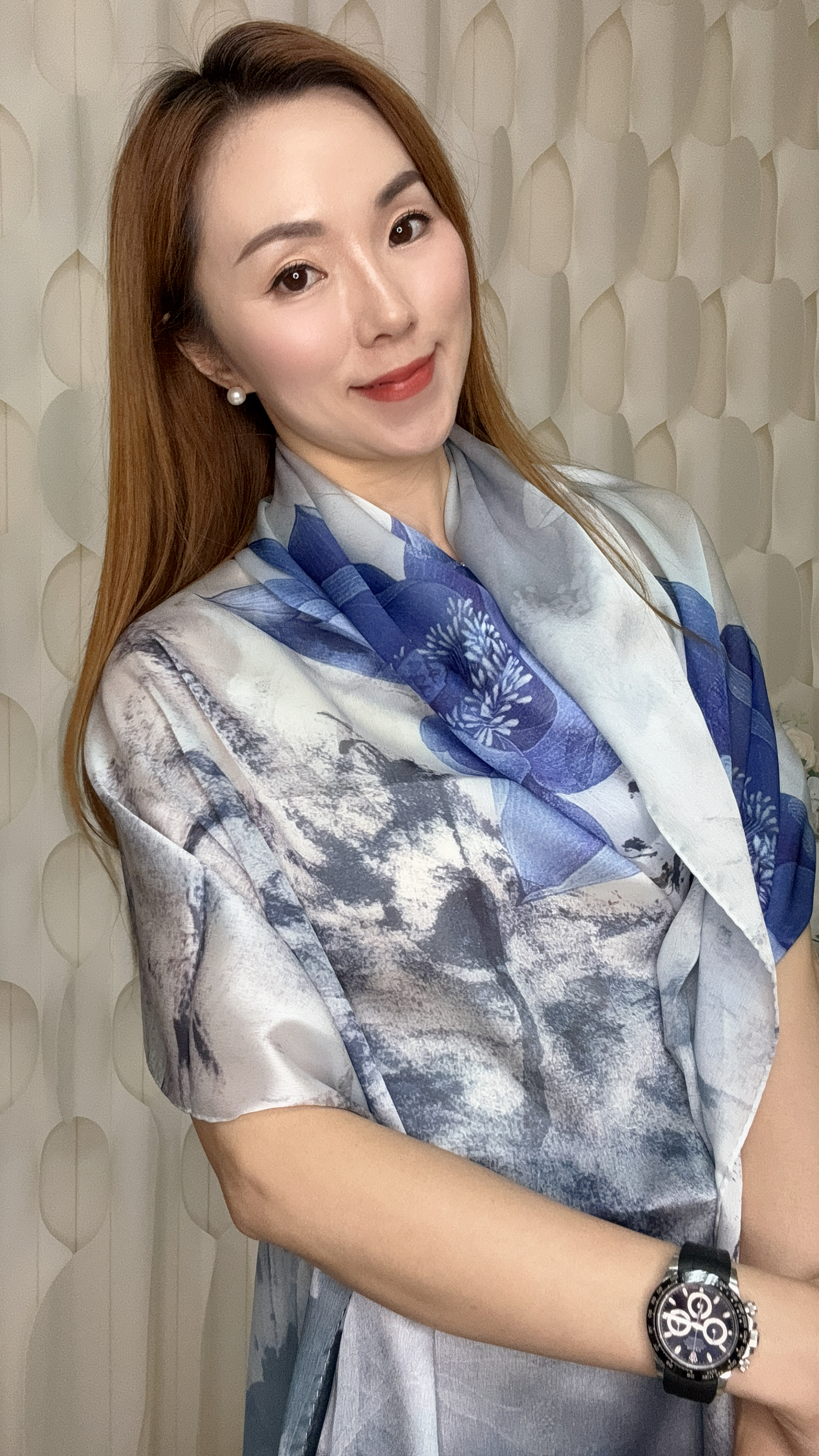 (K1) 100%真絲印花披肩  (185CMX85CM) #HY46#3009