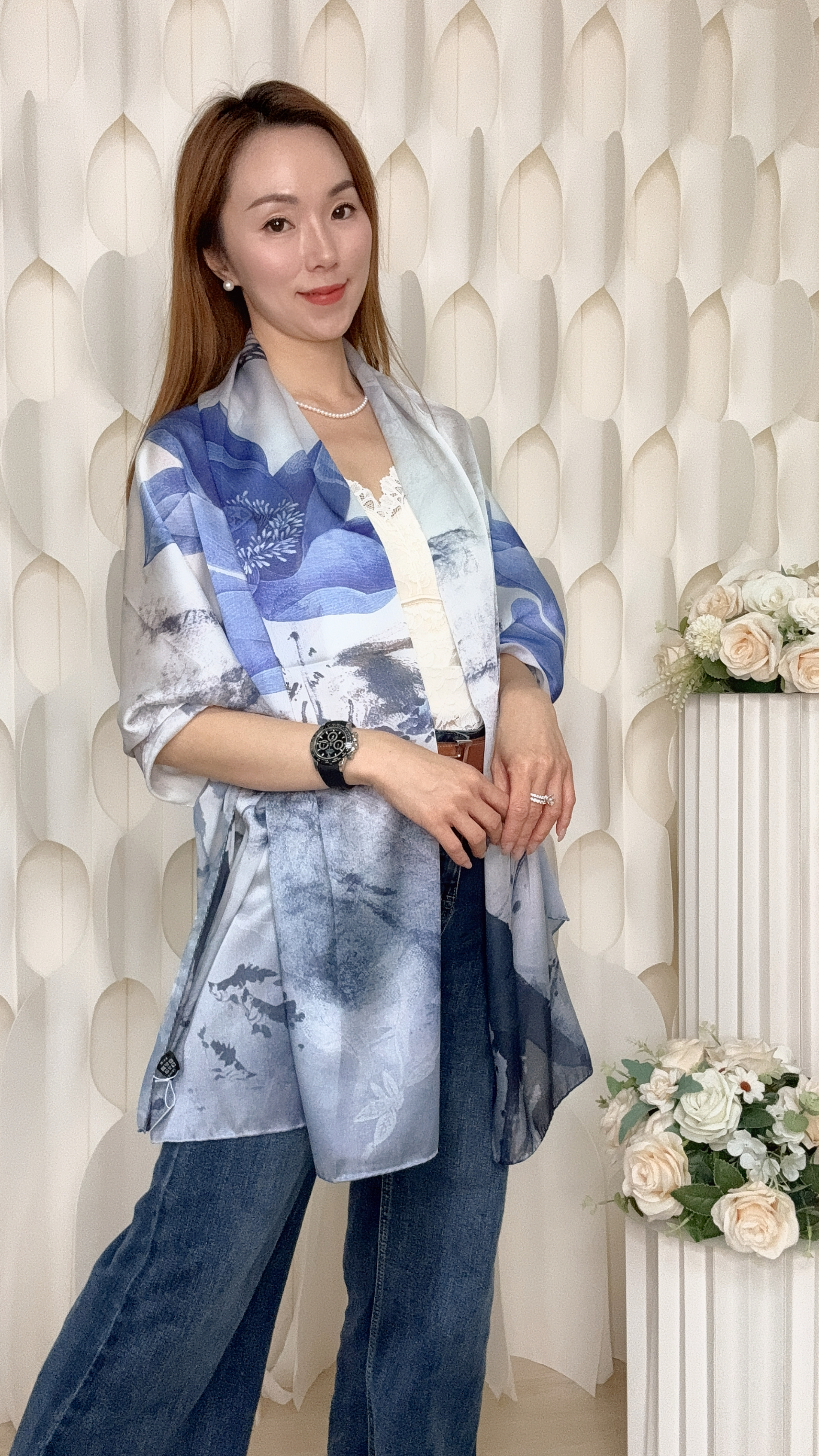 (K1) 100%真絲印花披肩  (185CMX85CM) #HY46#3009