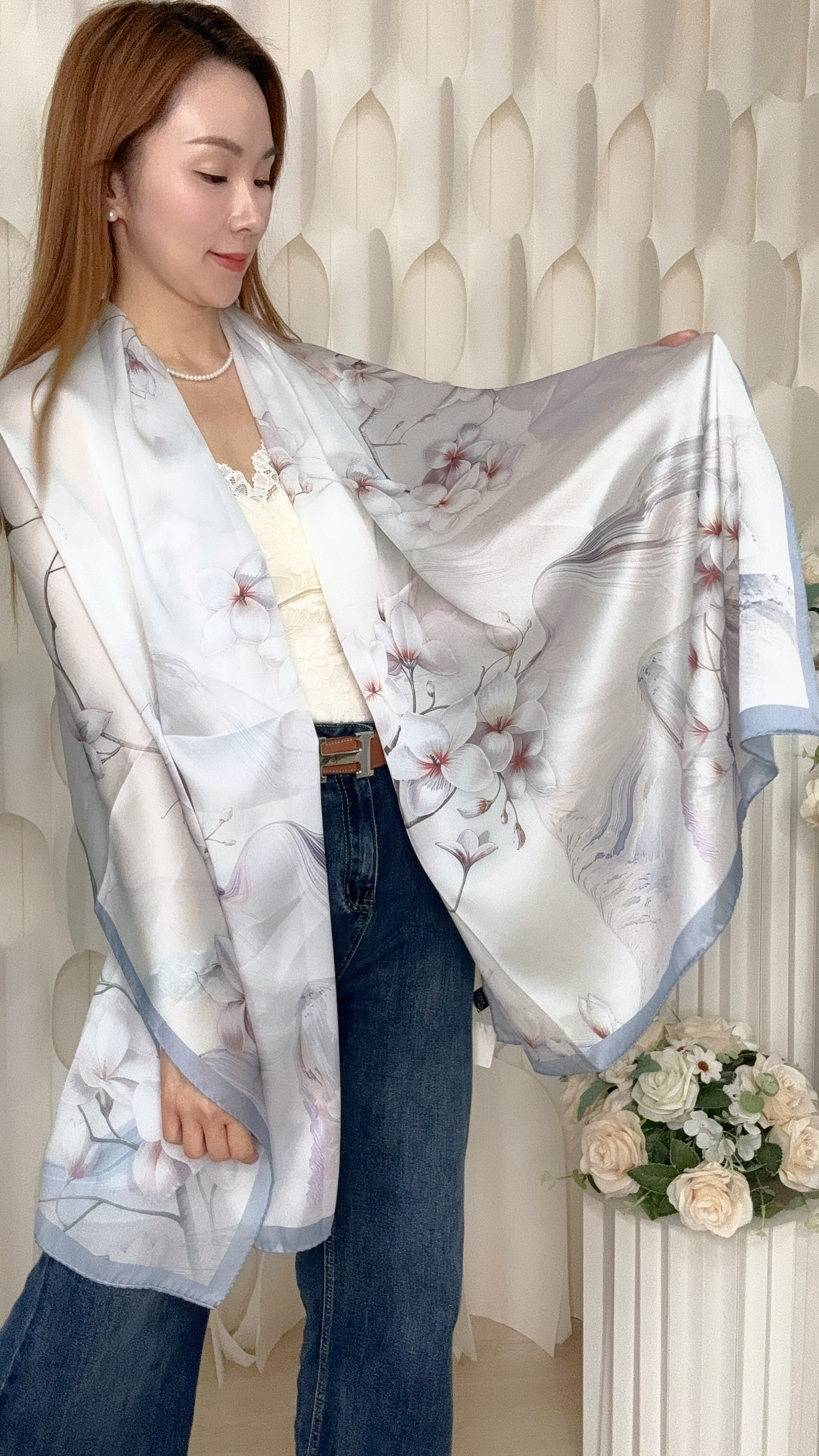 (AE1)-100%真絲印花披肩 (185CMX85CM)  F7#0508SJ