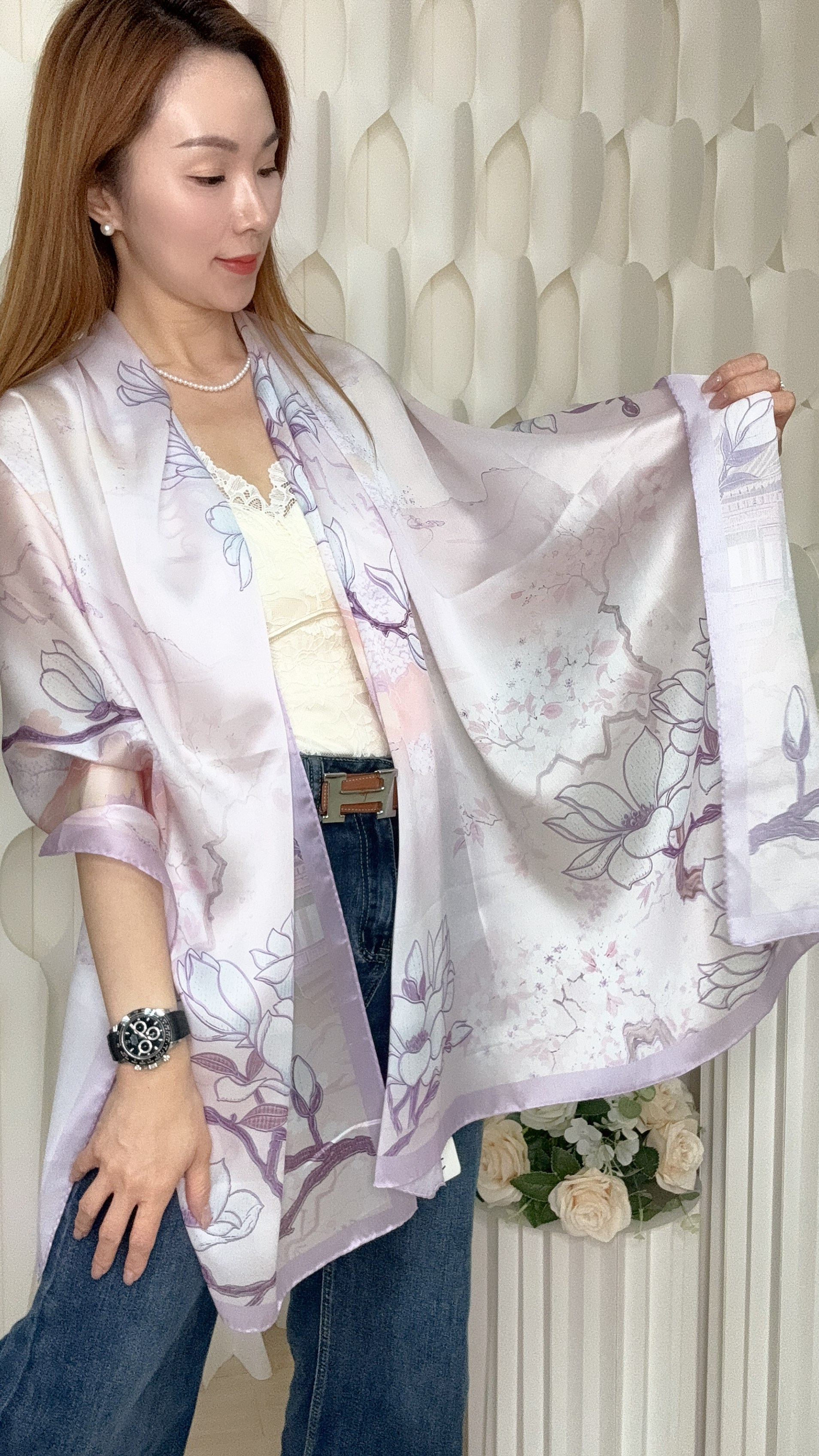 (AF1)-100%真絲印花披肩 (185CMX85CM)  F9#3009
