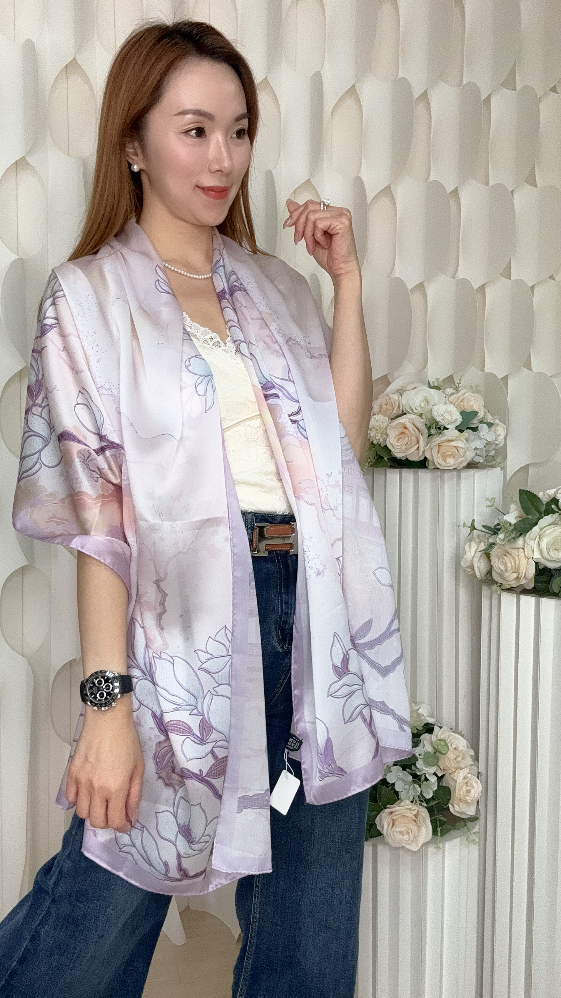 (AF1)-100%真絲印花披肩 (185CMX85CM)  F9#3009