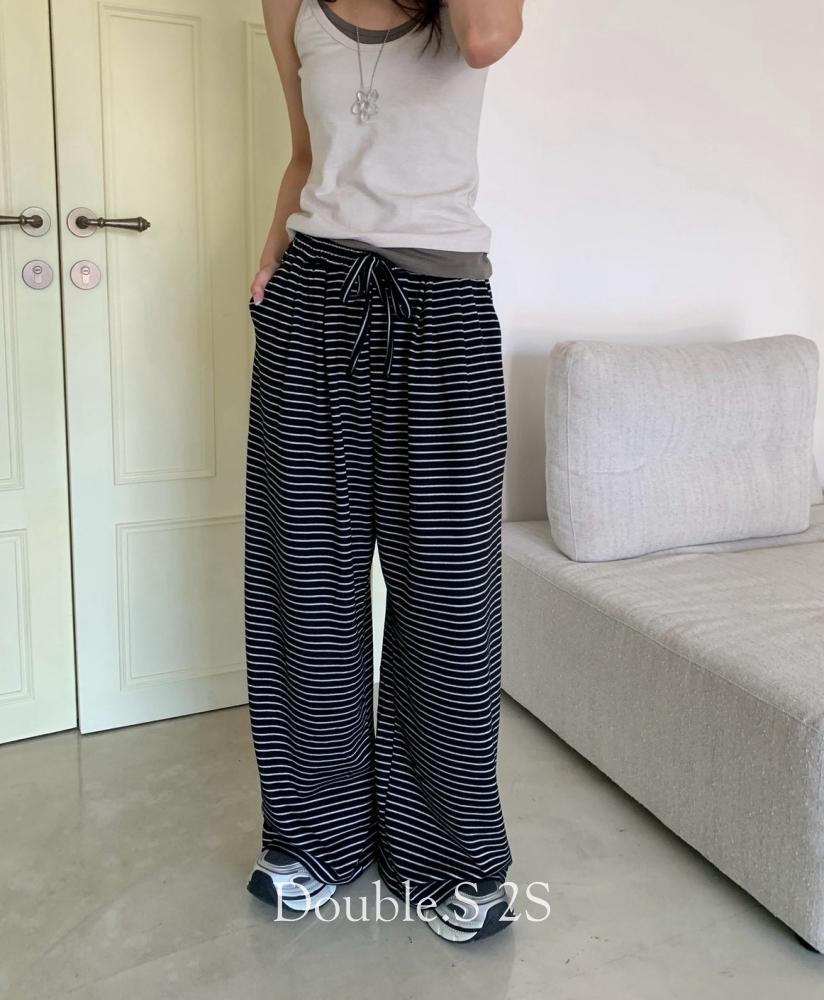 雙口袋!日常休閒條紋棉褲*2色